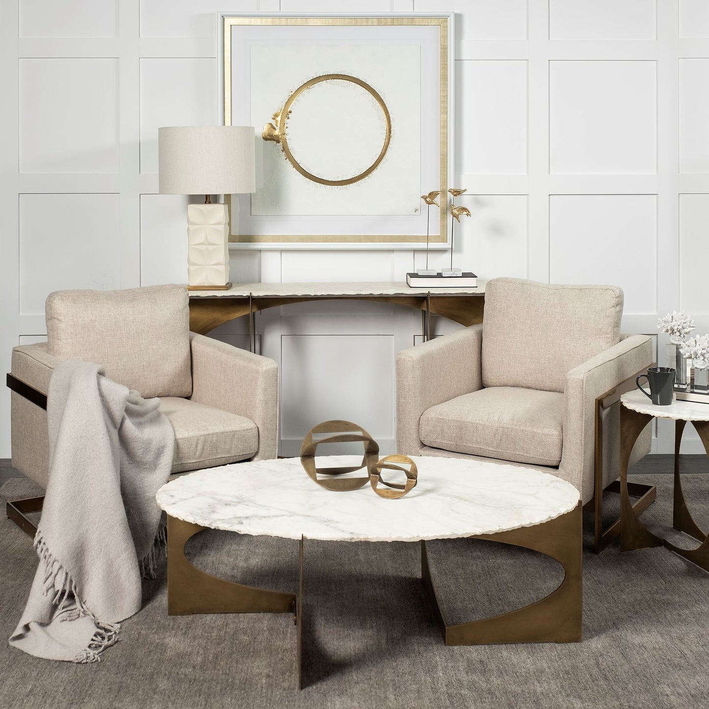 Genuine Marble and Metal Geo Base Console Table