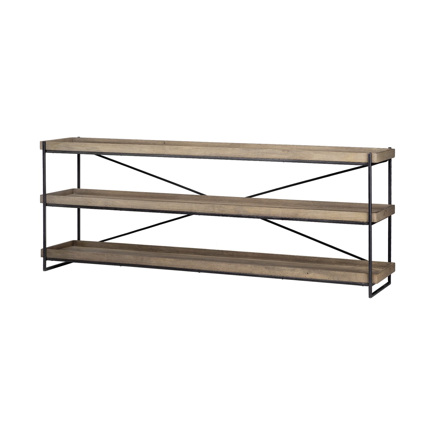 Solid Wood and Iron Console Table with Two Shelves