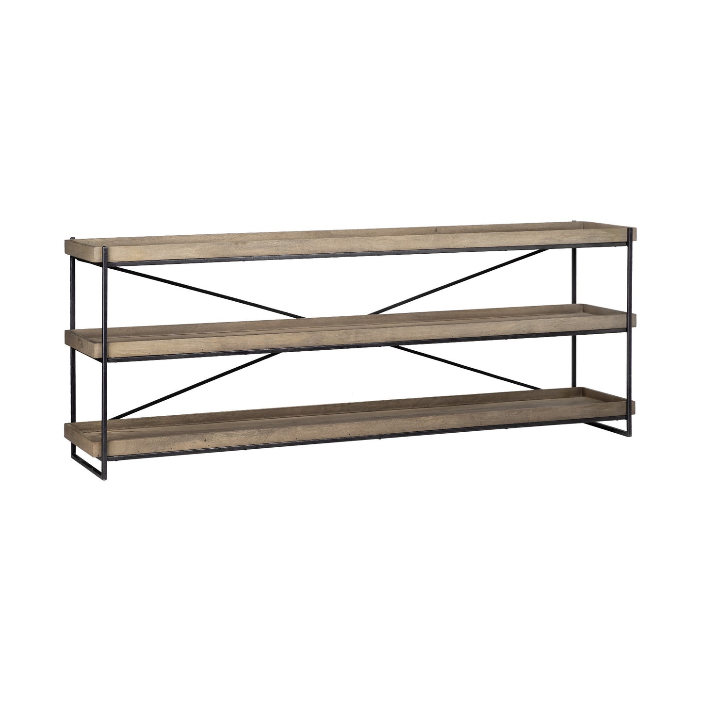 Solid Wood and Iron Console Table with Two Shelves