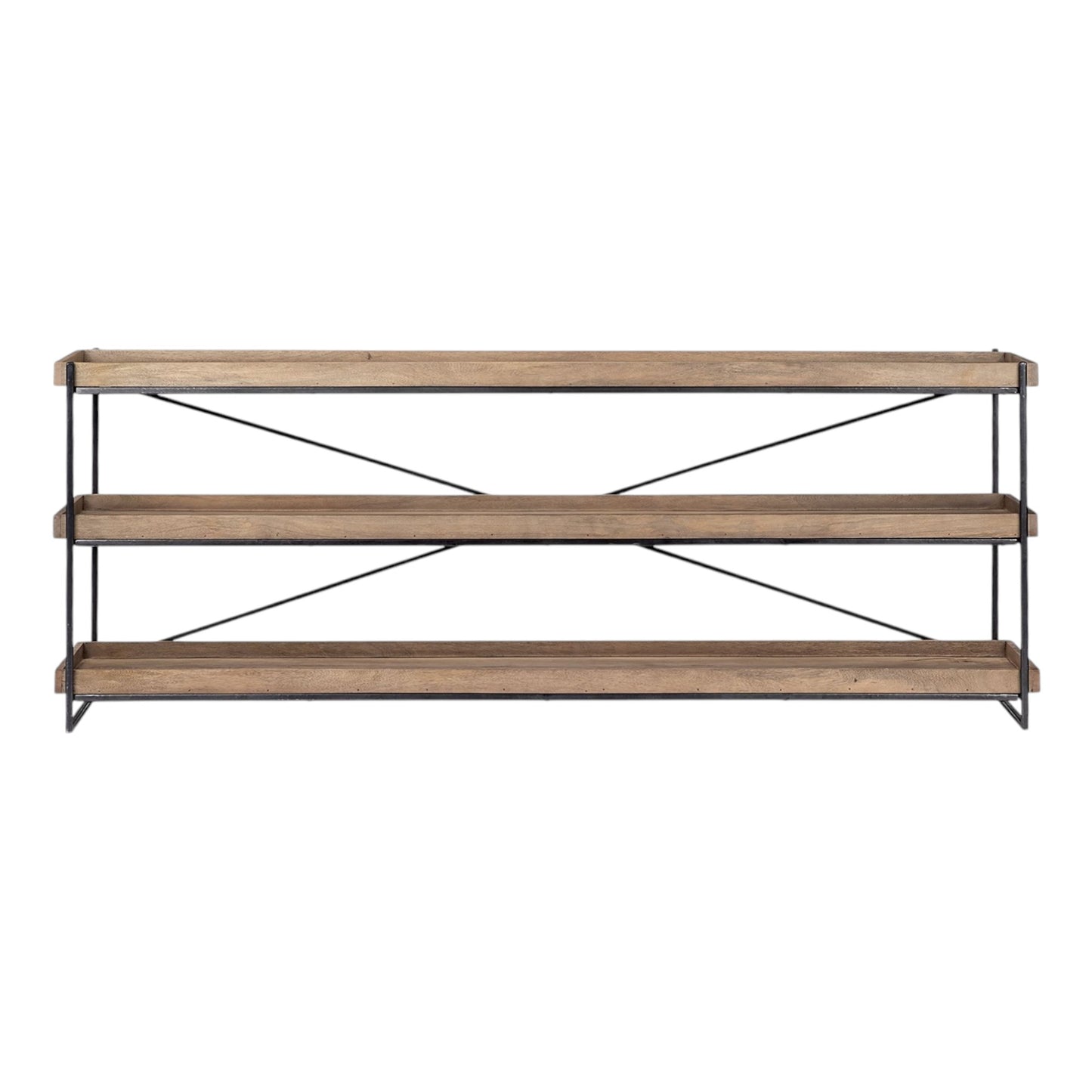 Solid Wood and Iron Console Table with Two Shelves