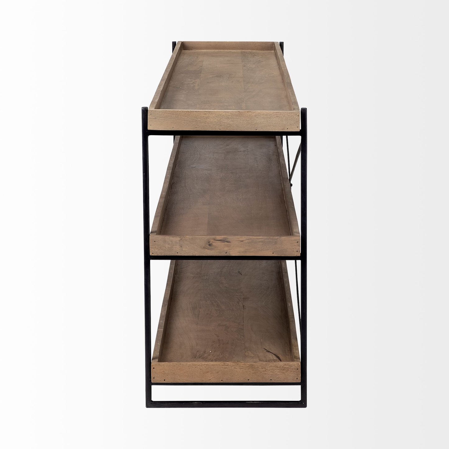 Solid Wood and Iron Console Table with Two Shelves