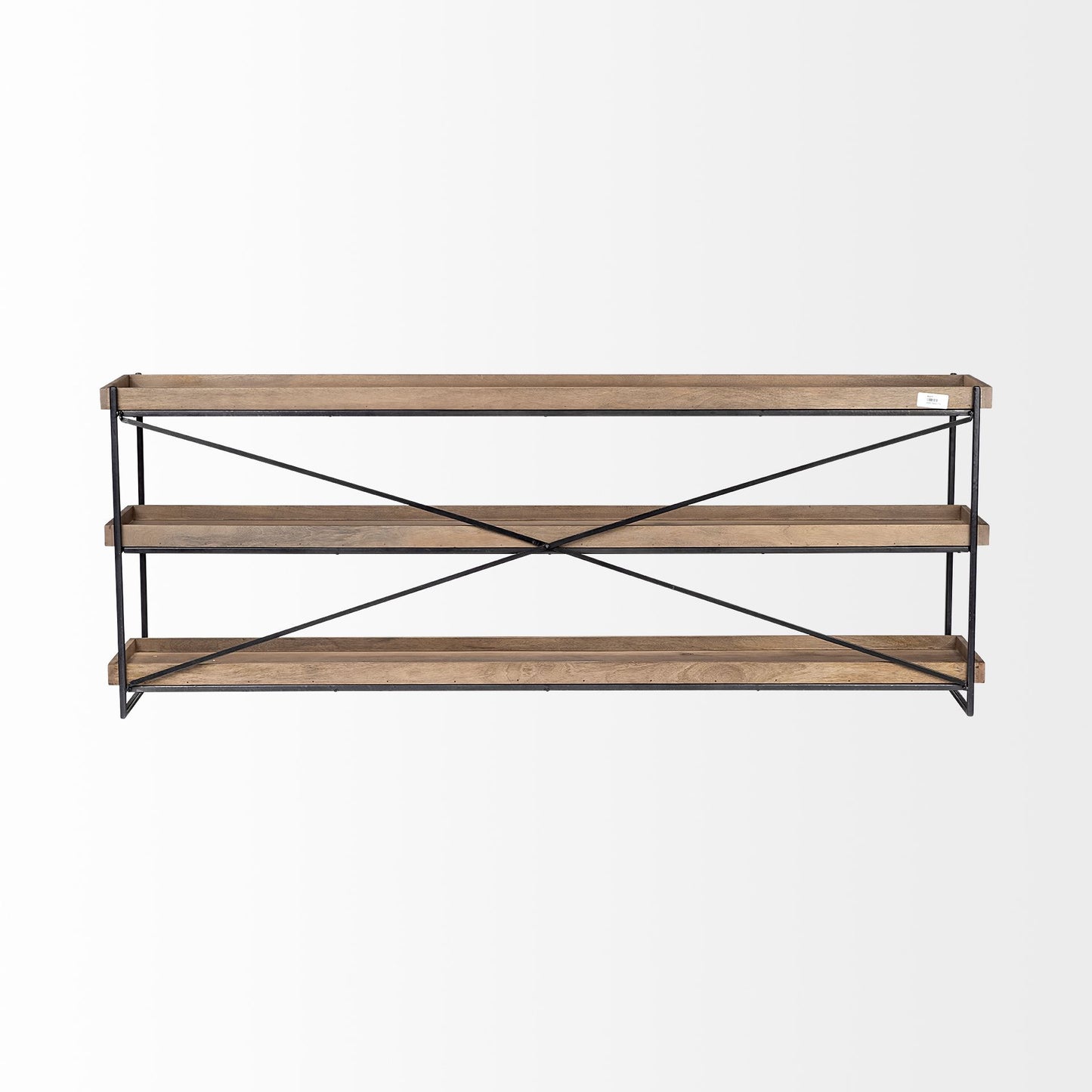 Solid Wood and Iron Console Table with Two Shelves