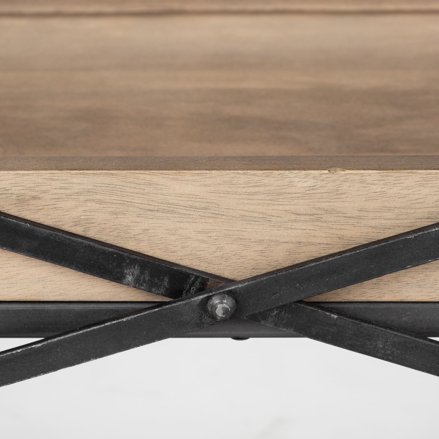 Solid Wood and Iron Console Table with Two Shelves