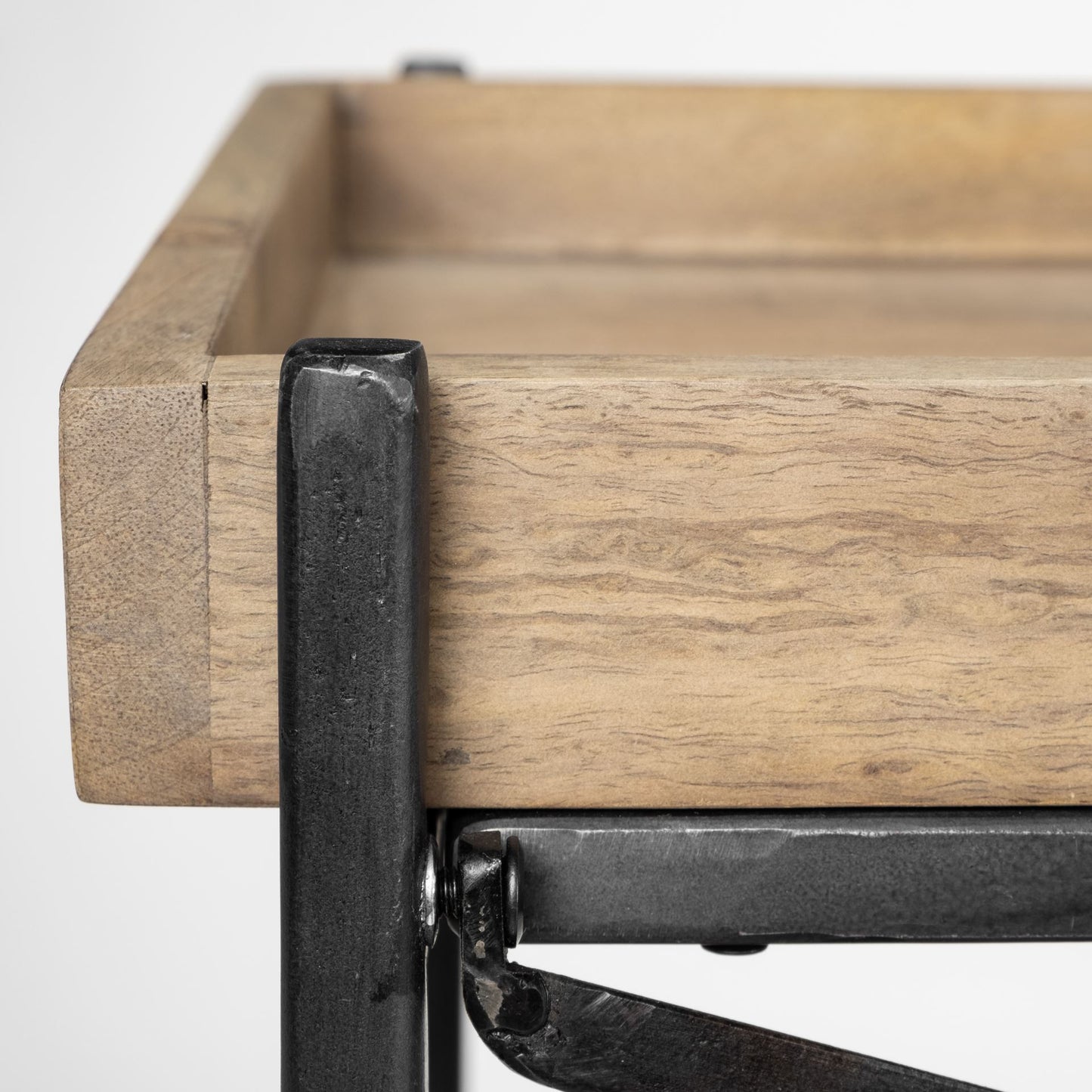 Solid Wood and Iron Console Table with Two Shelves