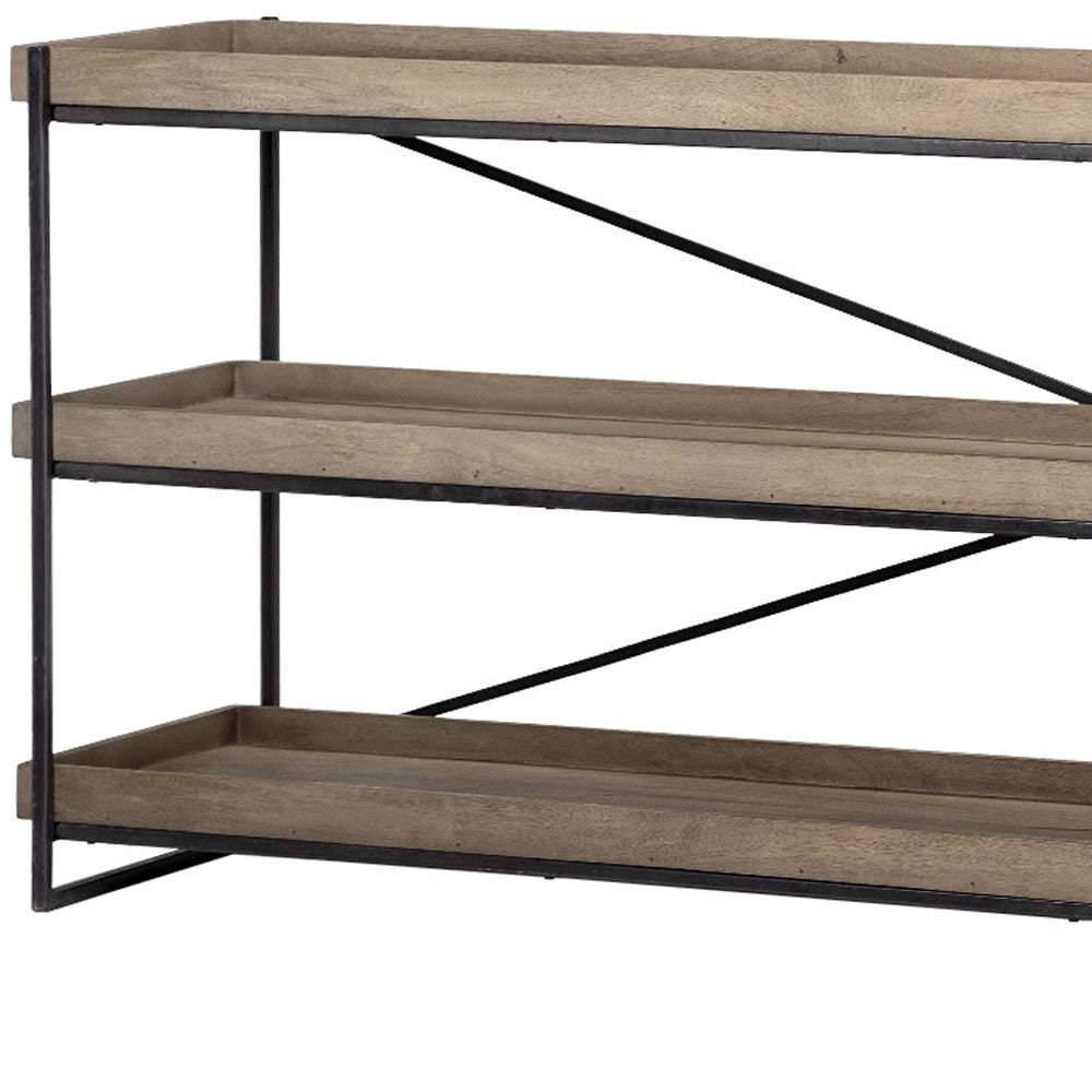 Solid Wood and Iron Console Table with Two Shelves