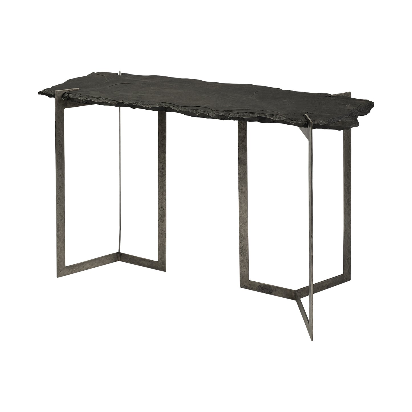 Slate and Iron Distressed Double Pedestal Console Table