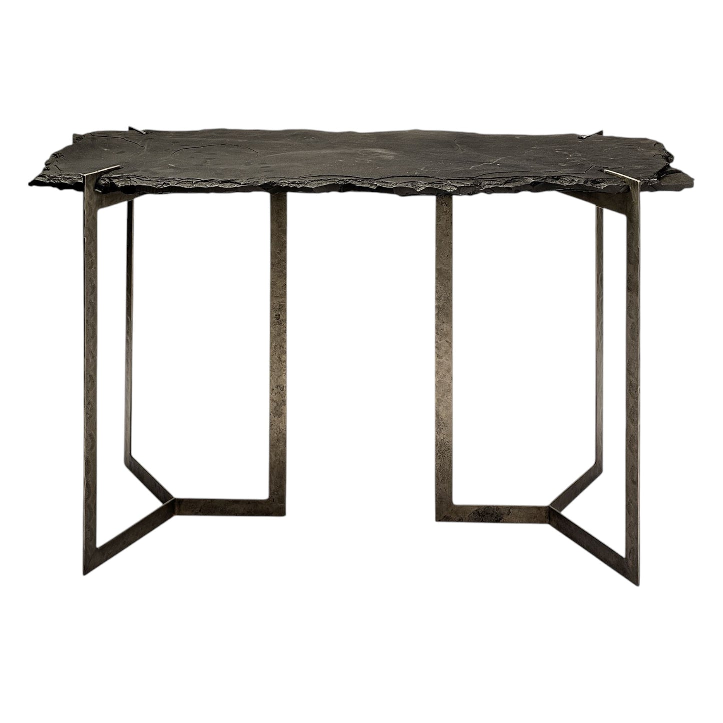 Slate and Iron Distressed Double Pedestal Console Table
