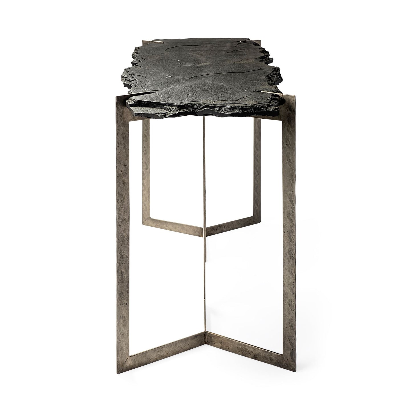 Slate and Iron Distressed Double Pedestal Console Table