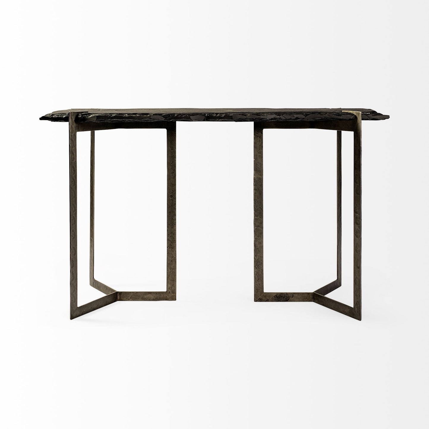 Slate and Iron Distressed Double Pedestal Console Table