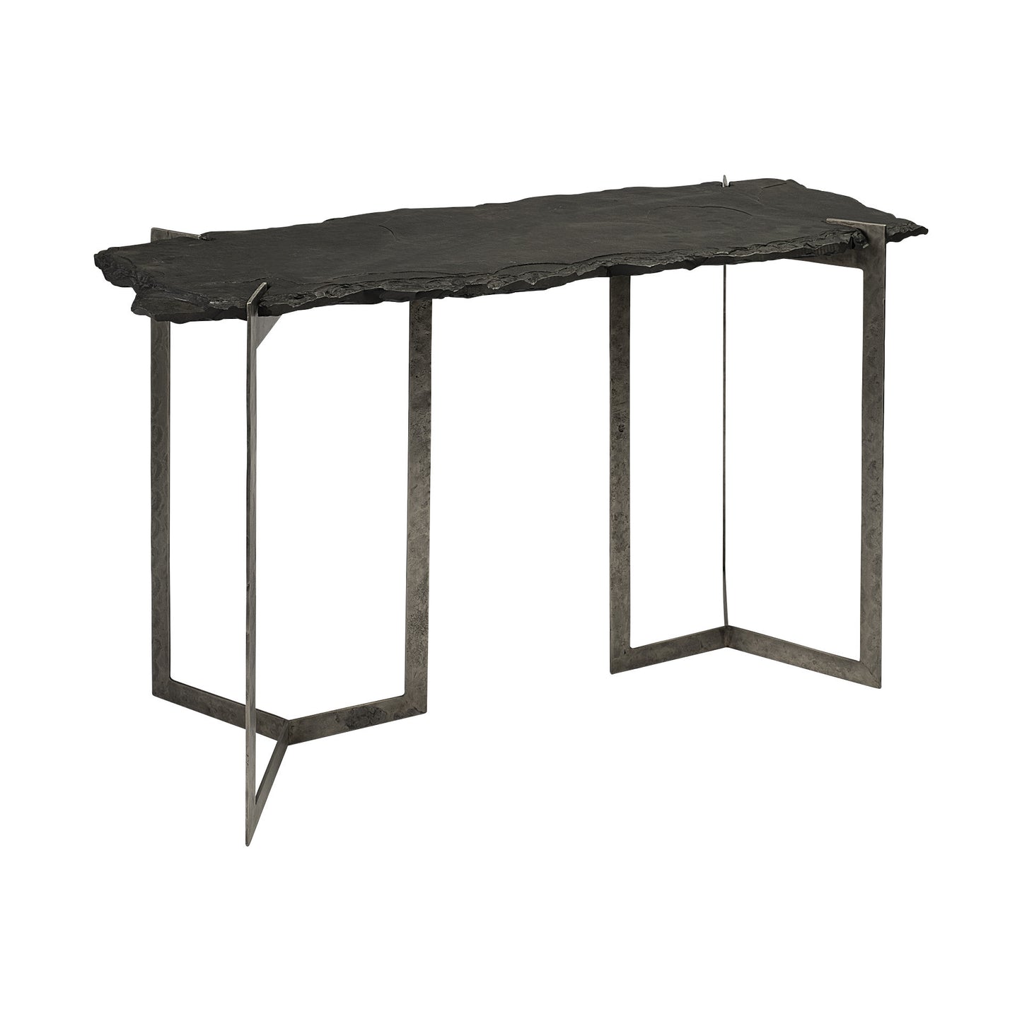 Slate and Iron Distressed Double Pedestal Console Table