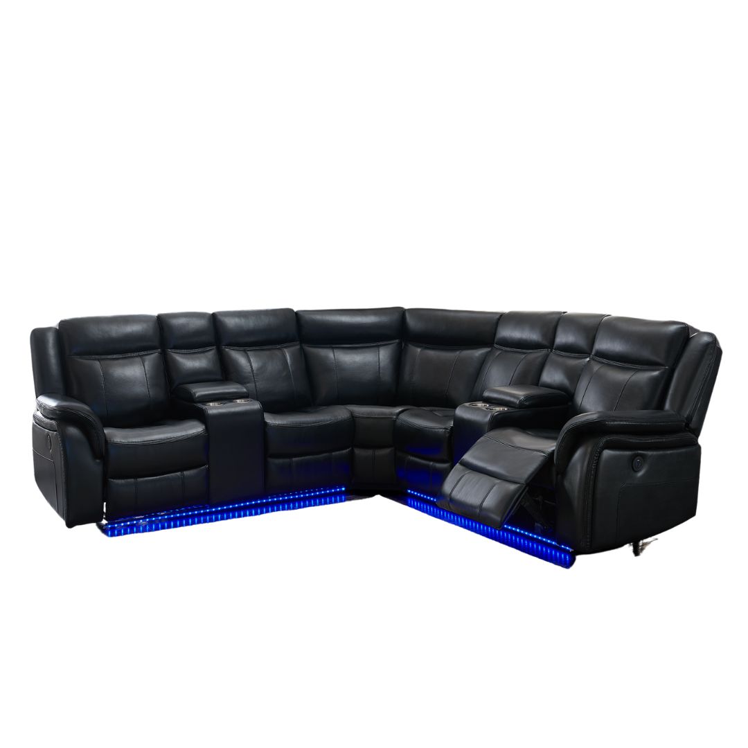 Polyester Blend Power Reclining L Shaped Three Piece Corner Sectional with Console
