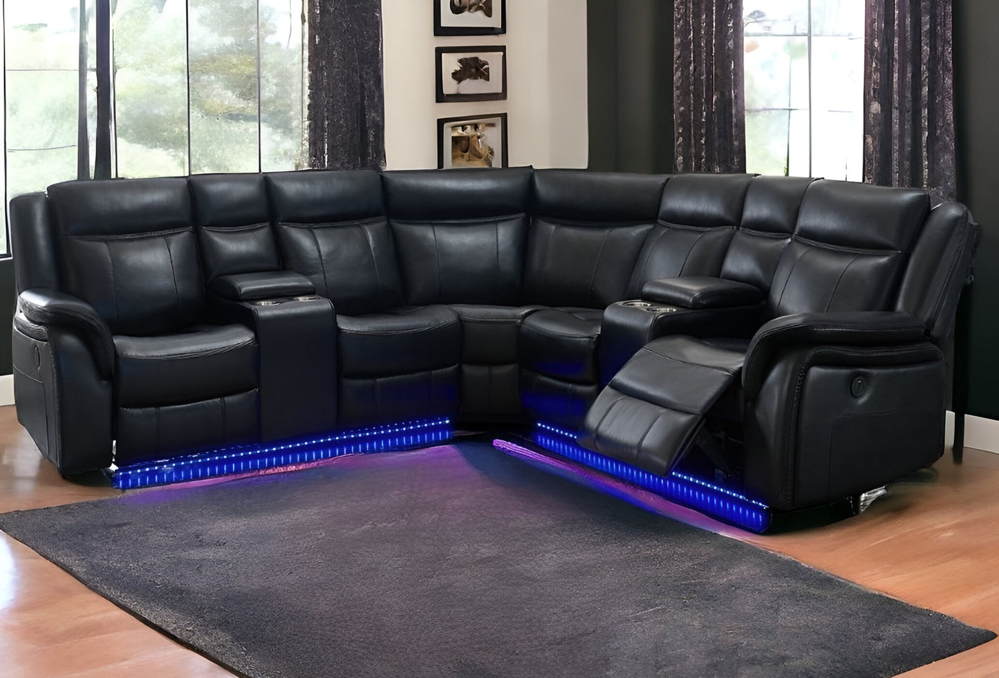 Polyester Blend Power Reclining L Shaped Three Piece Corner Sectional with Console