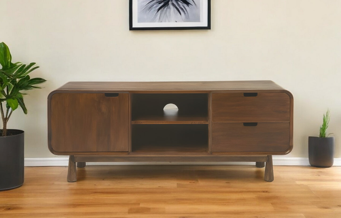 Solid Wood Enclosed and Open Storage TV Stand
