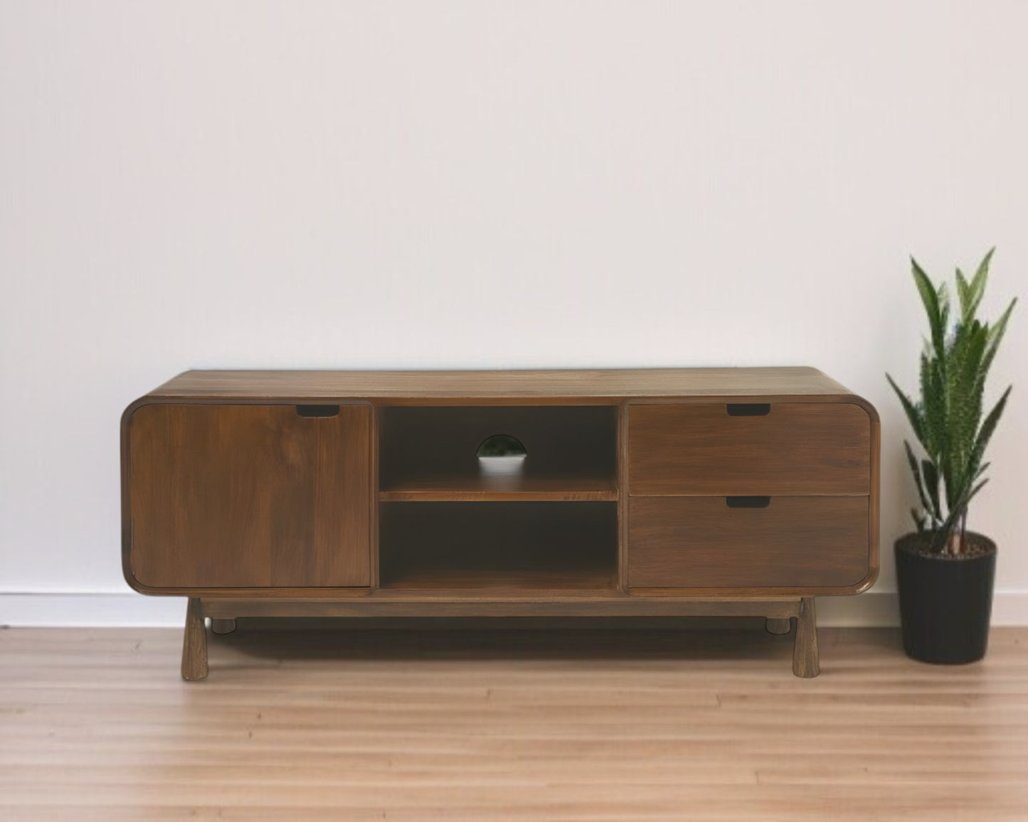 Solid Wood Enclosed and Open Storage TV Stand