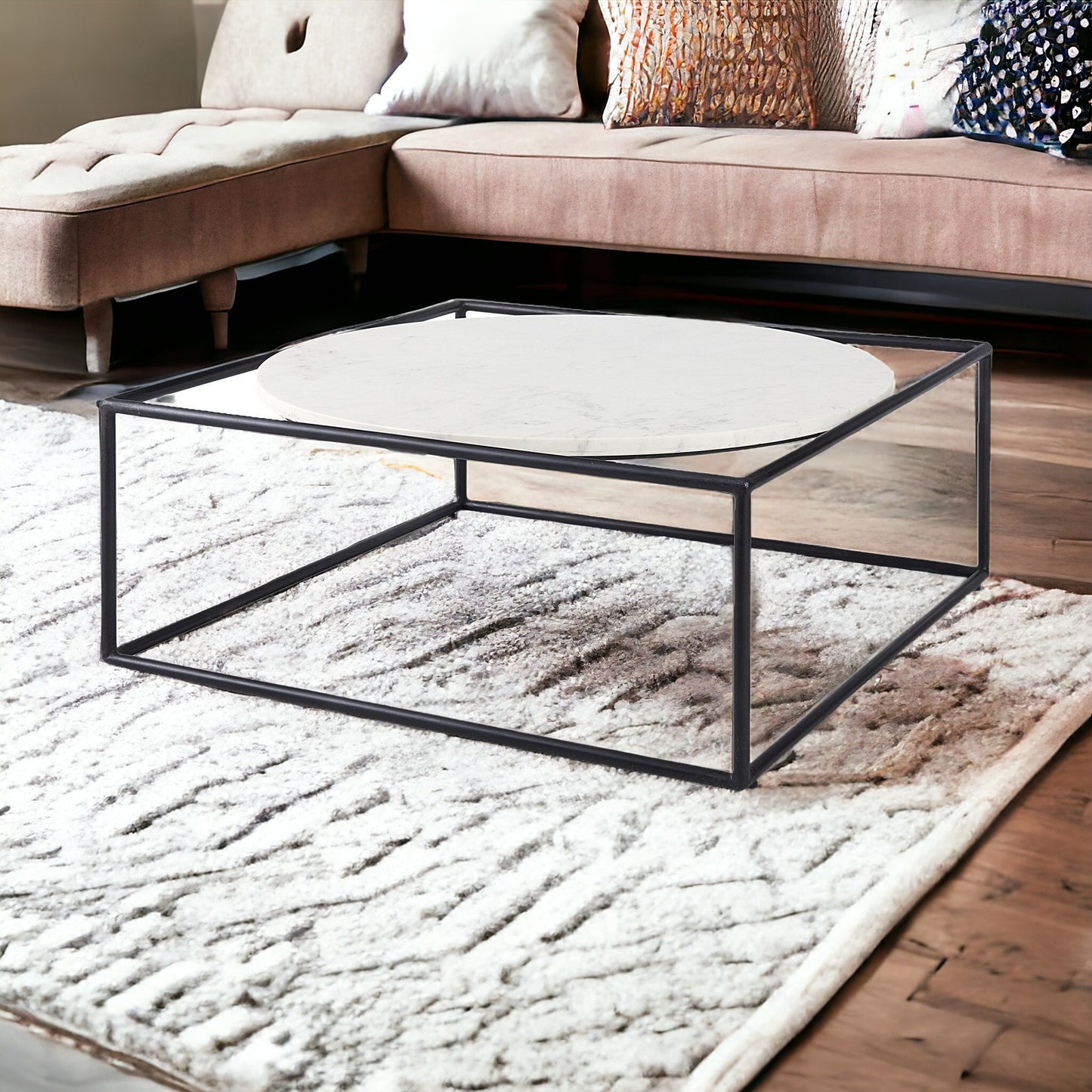 Genuine Marble and Metal Square Frame Coffee Table