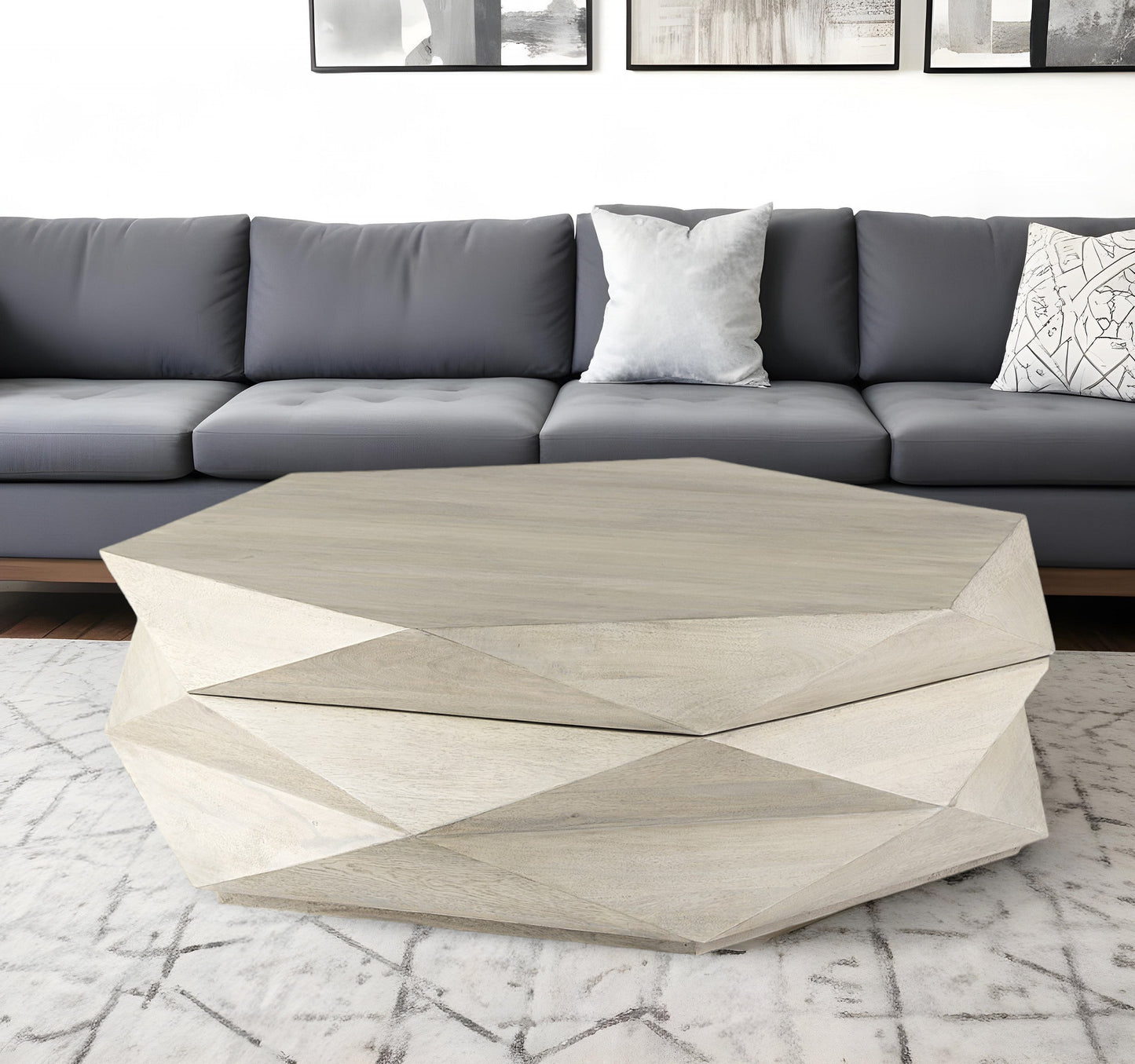 Solid Wood Hexagon Lift Top Solid Coffee Table