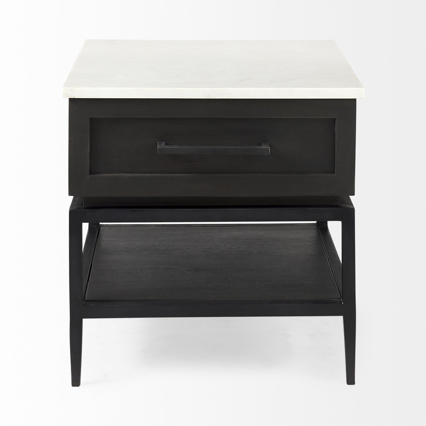 Marble Square End Table with Drawer and Shelf