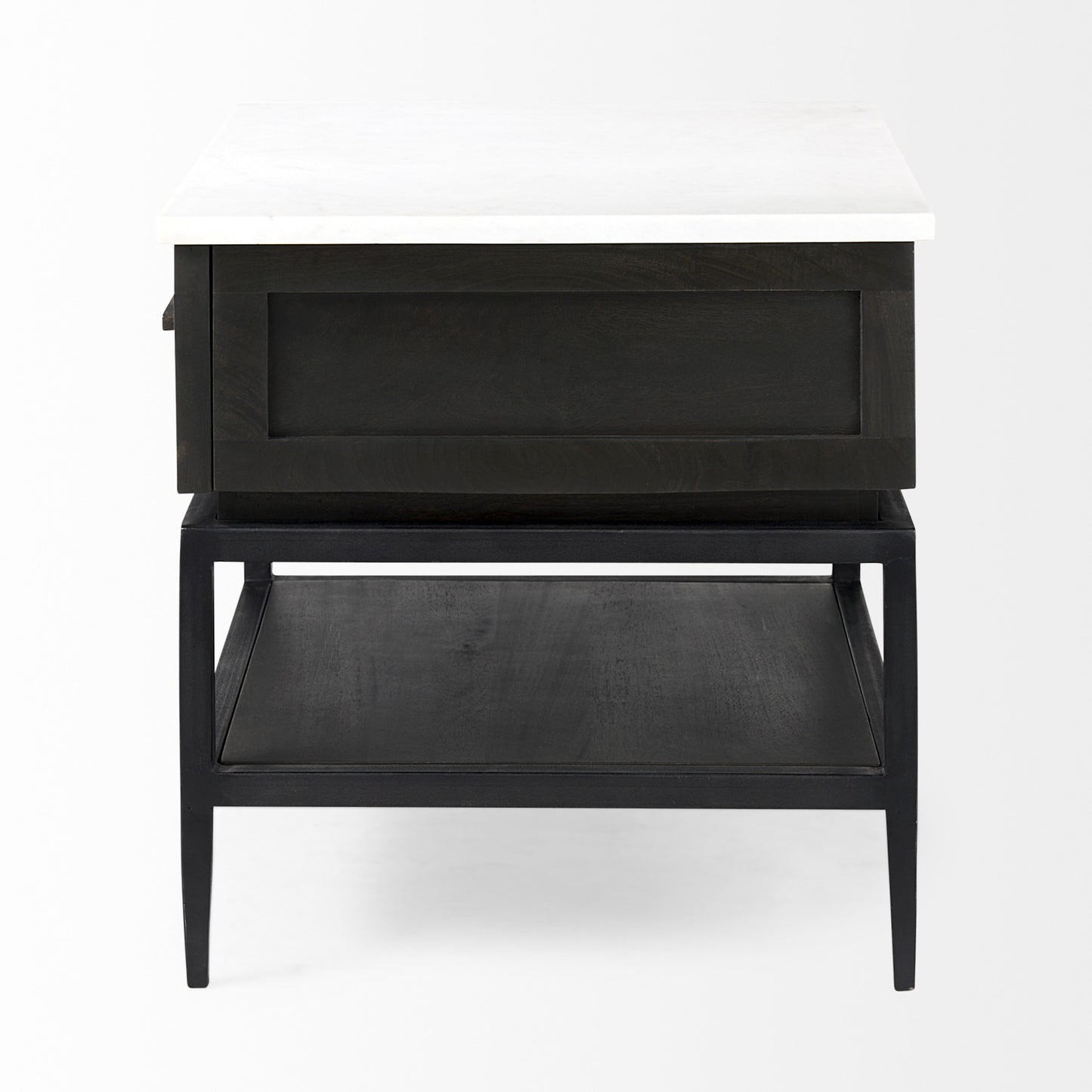 Marble Square End Table with Drawer and Shelf