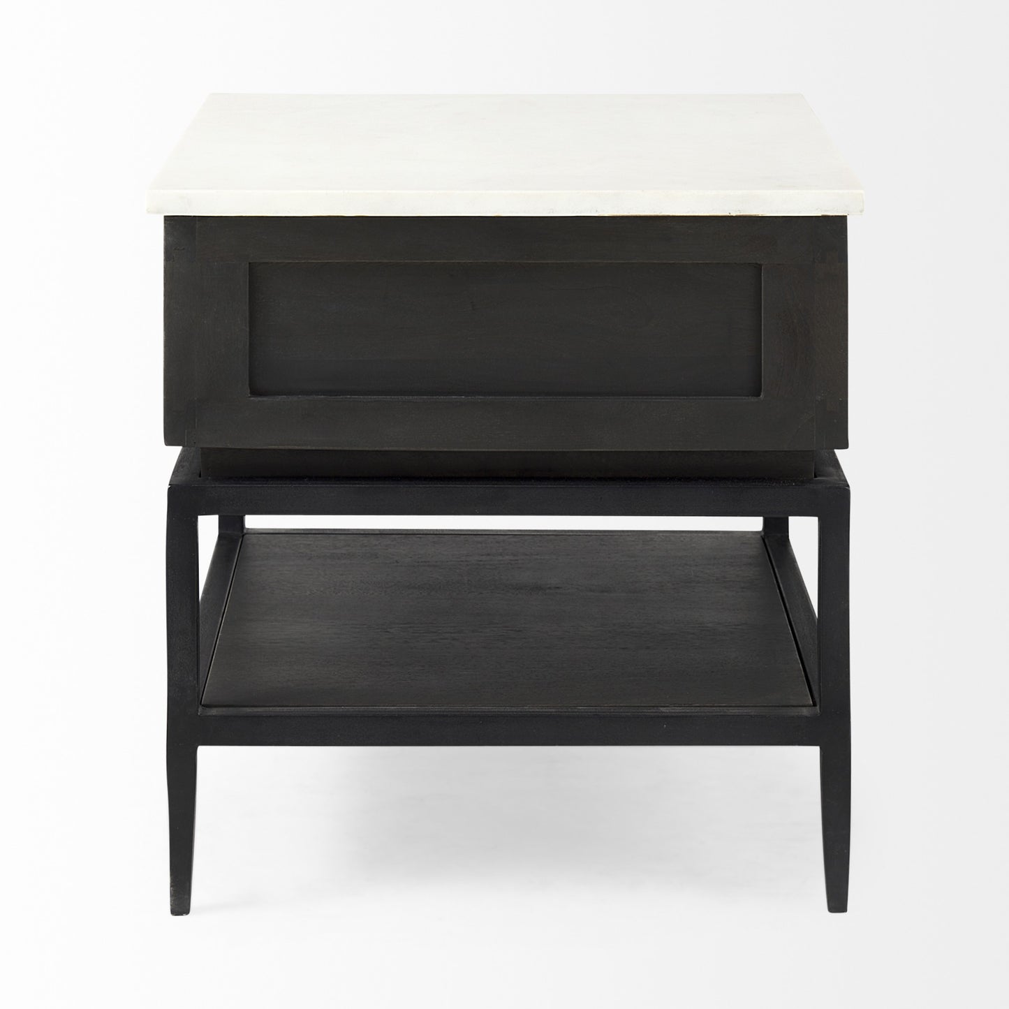 Marble Square End Table with Drawer and Shelf