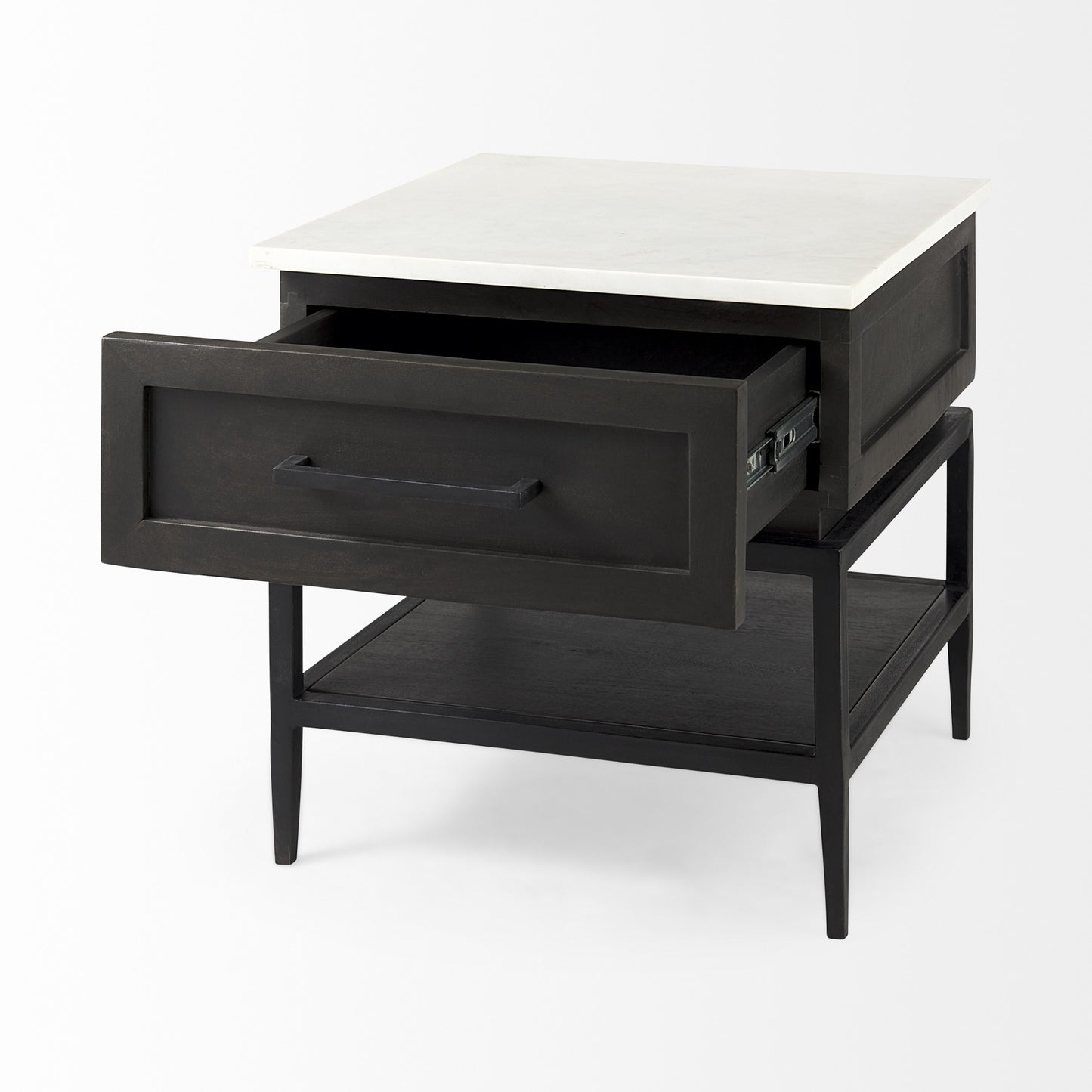 Marble Square End Table with Drawer and Shelf