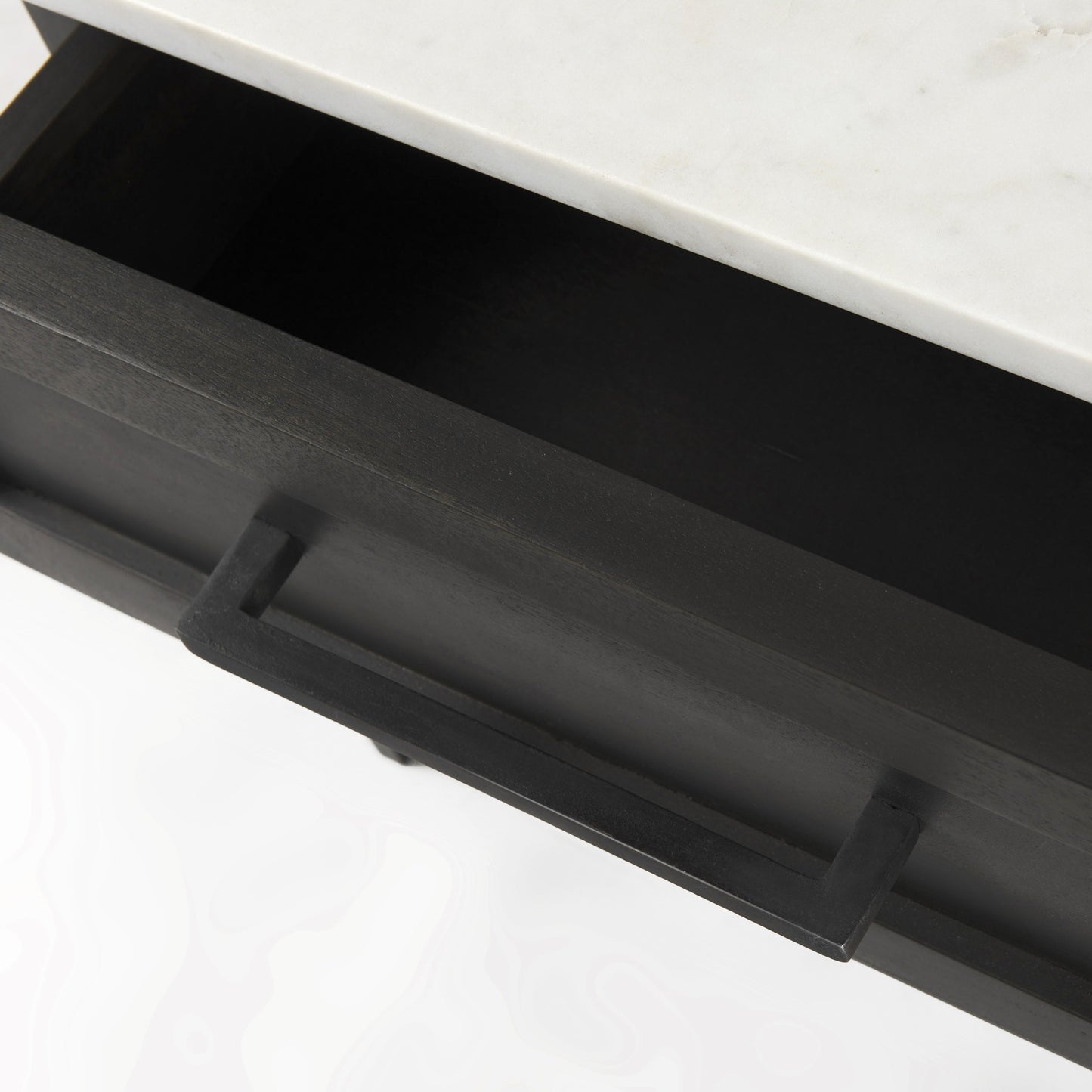 Marble Square End Table with Drawer and Shelf
