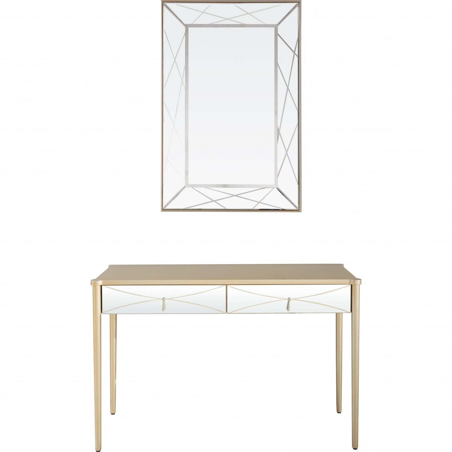 Mirrored Solid Wood and Glass Console Table with Two Drawers