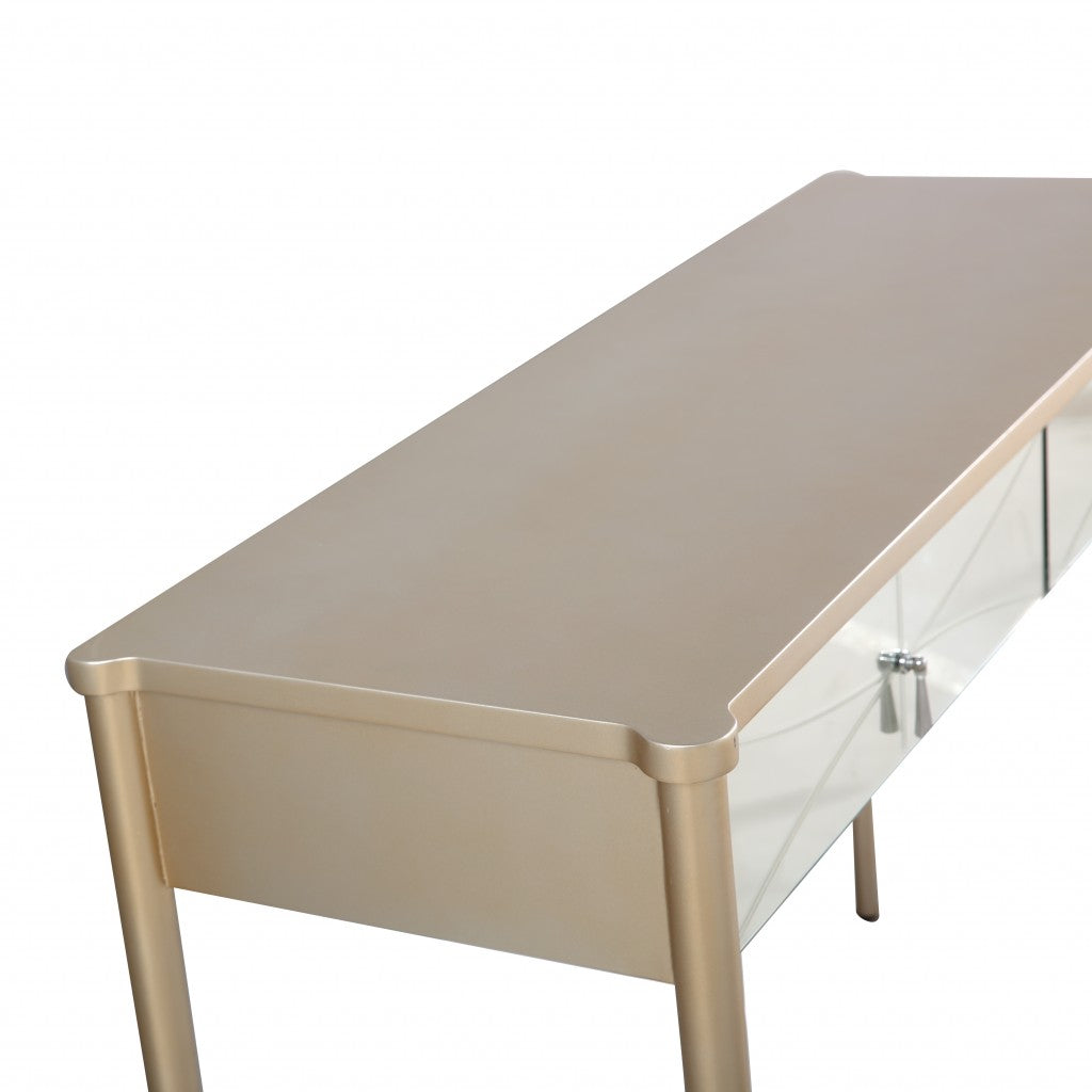Mirrored Solid Wood and Glass Console Table with Two Drawers