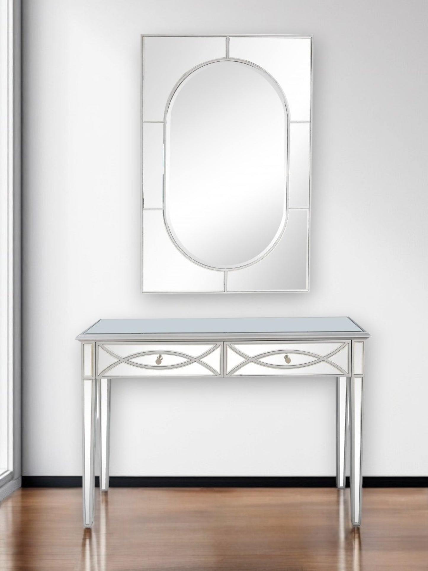 Mirrored Glass Console Table and Drawers