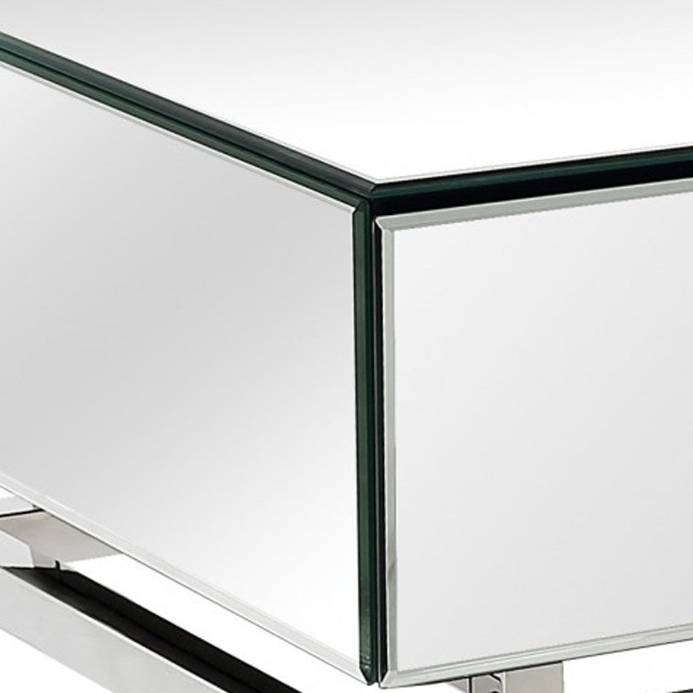 Mirrored Glass Frame Console Table and Drawers
