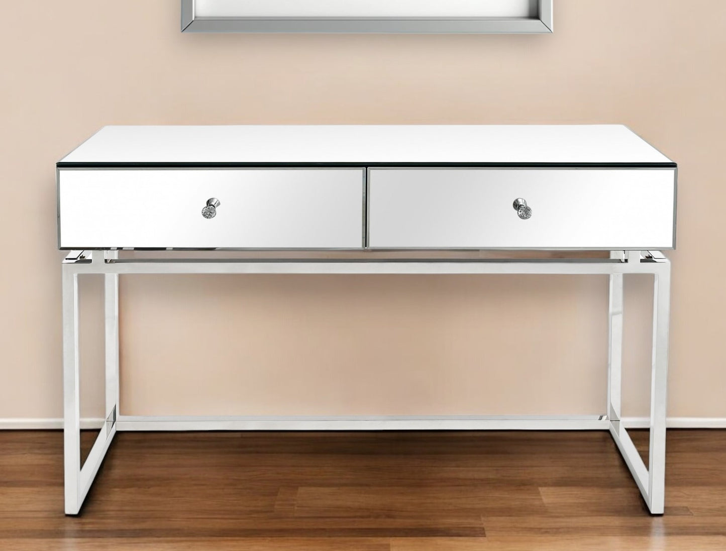 Mirrored Glass Frame Console Table and Drawers