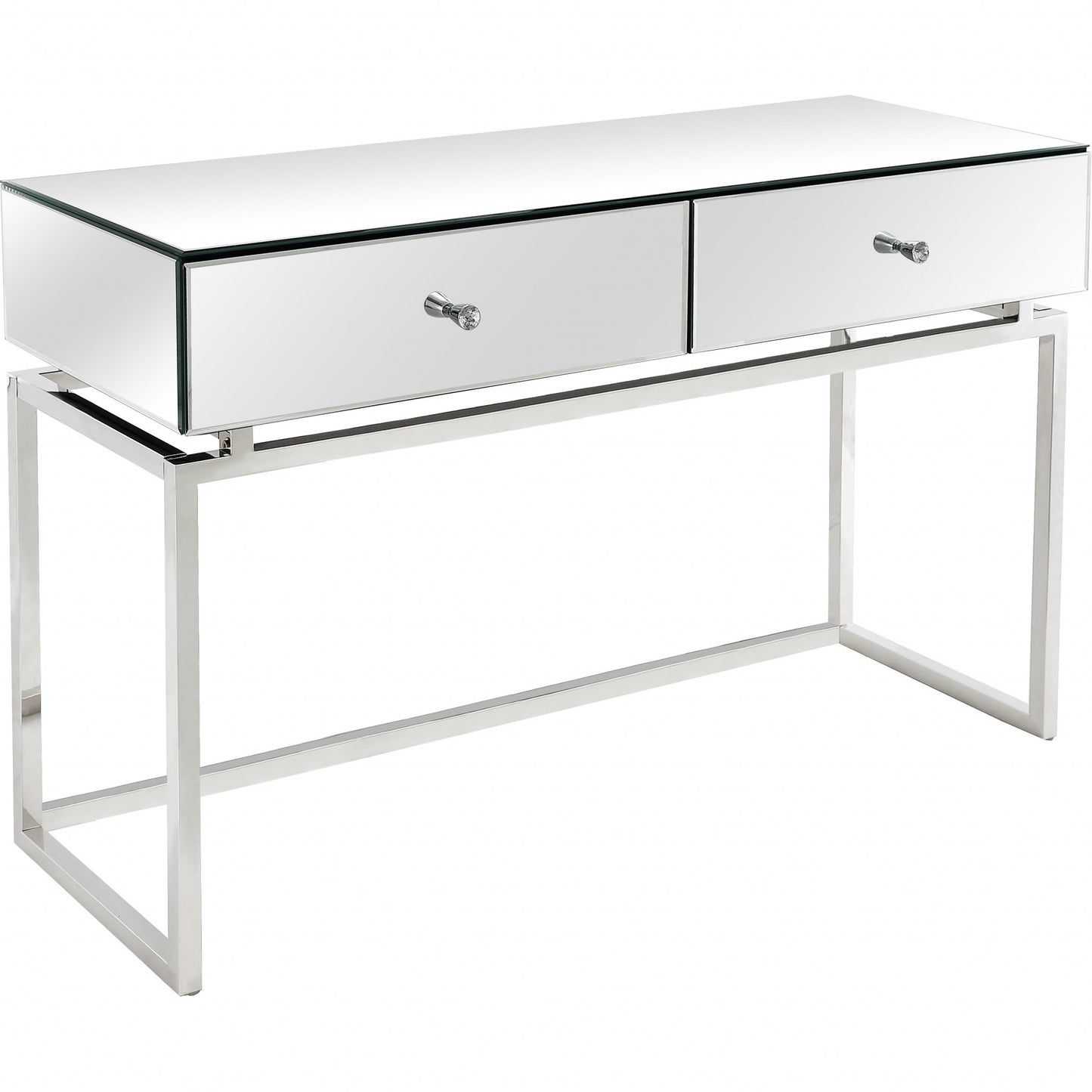 Mirrored Glass Frame Console Table and Drawers