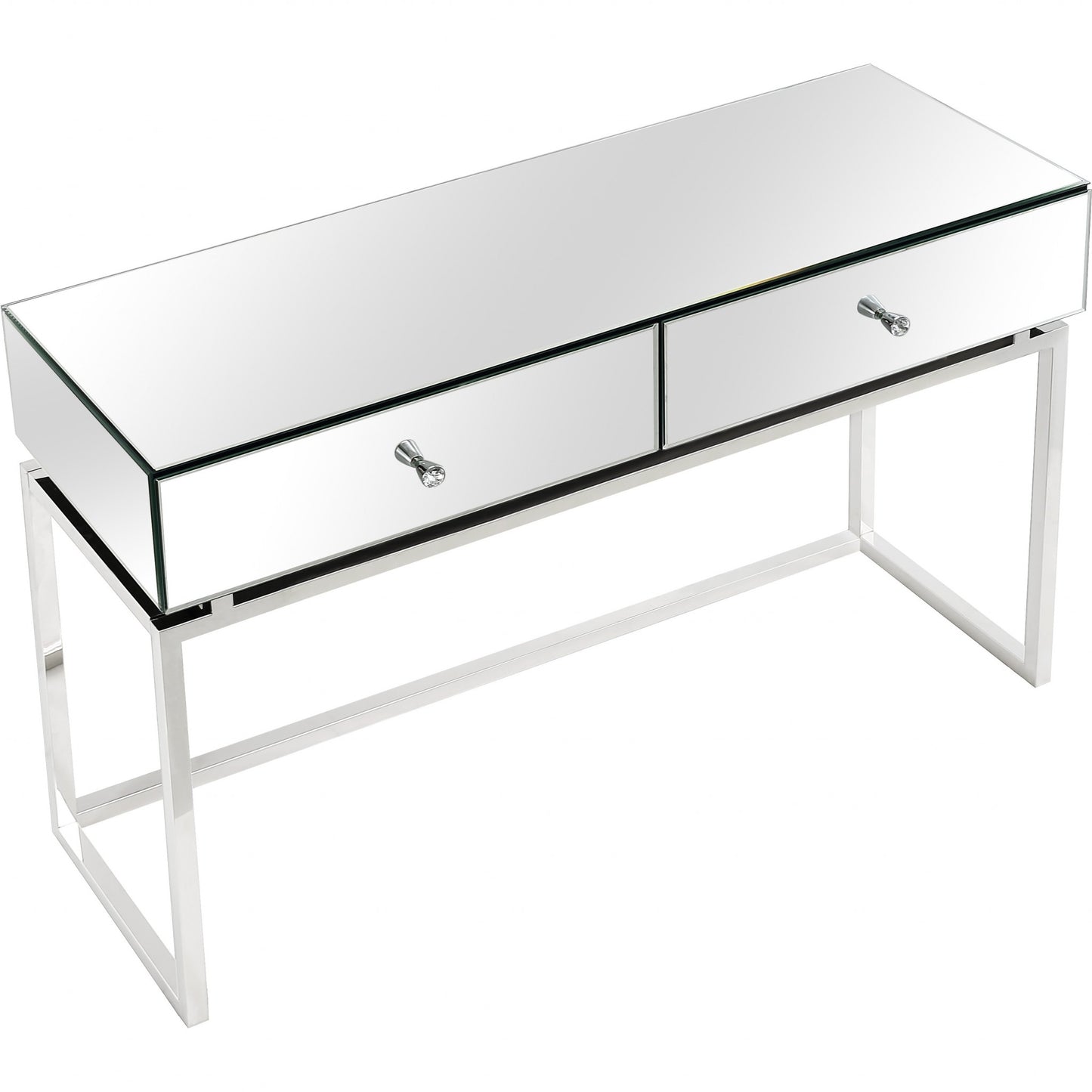 Mirrored Glass Frame Console Table and Drawers