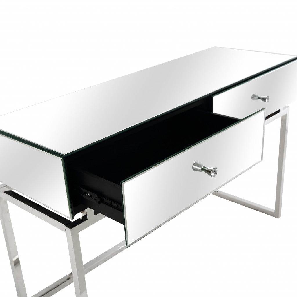 Mirrored Glass Frame Console Table and Drawers