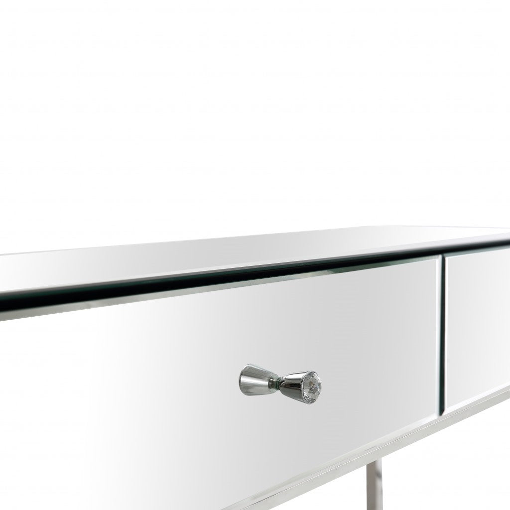 Mirrored Glass Frame Console Table and Drawers