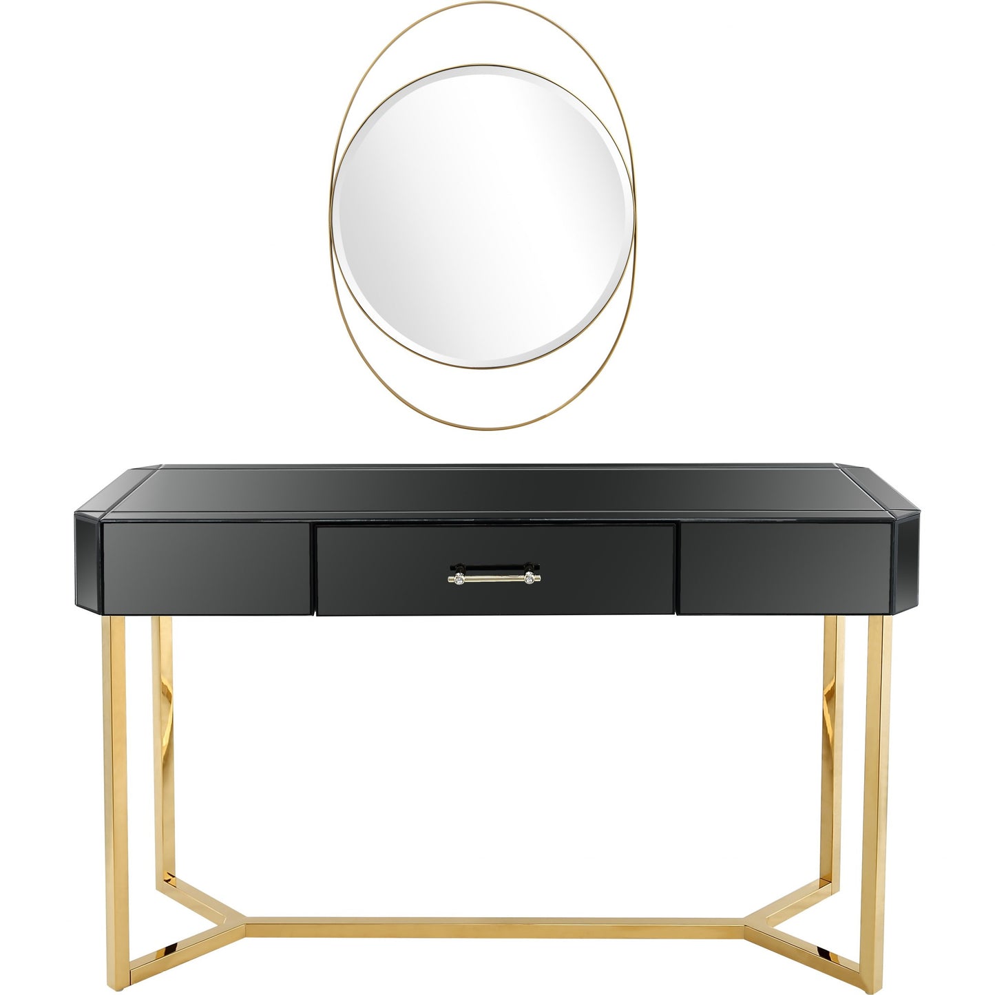 Mirrored Glass Frame Console Table and Drawers