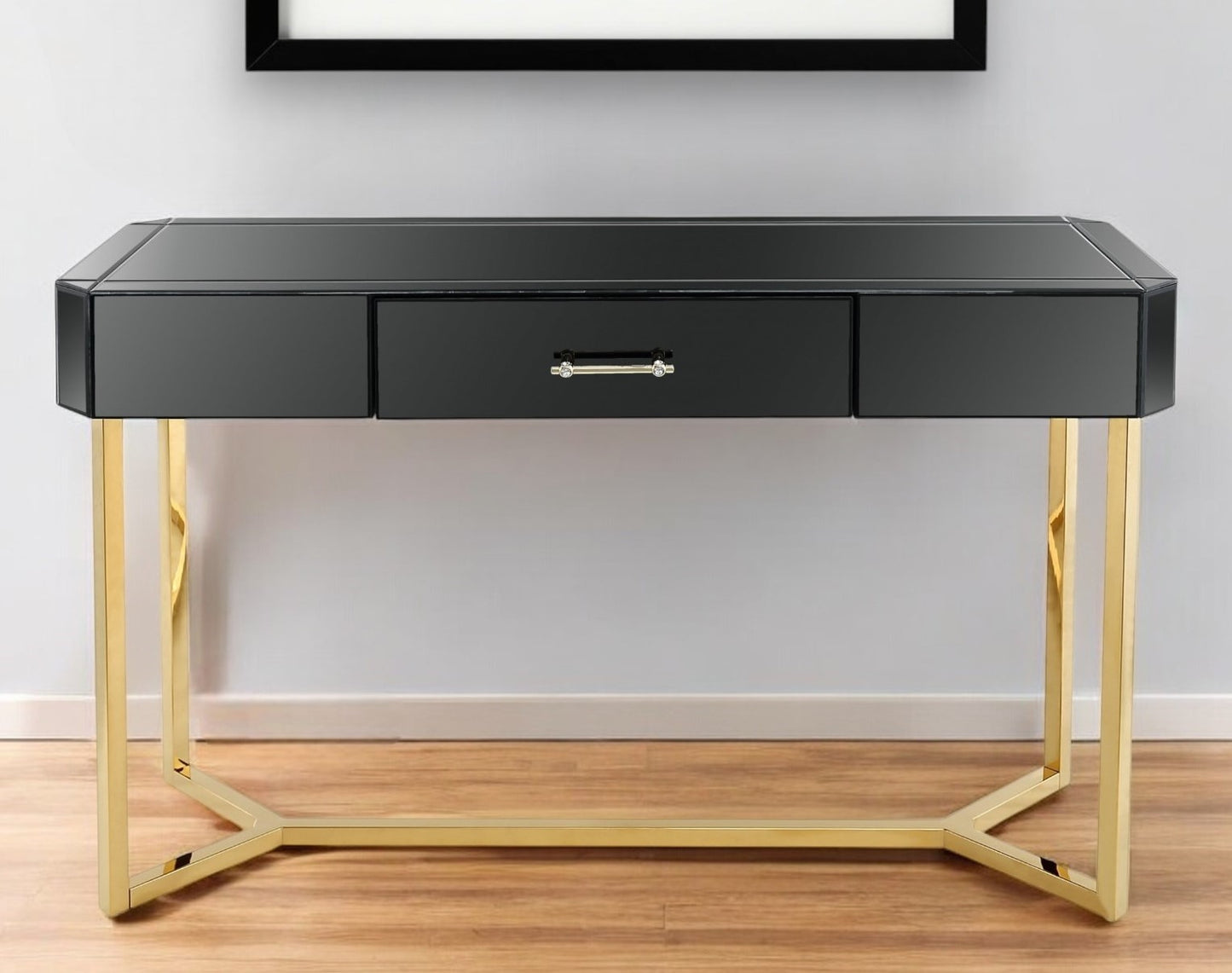 Mirrored Glass Frame Console Table and Drawers