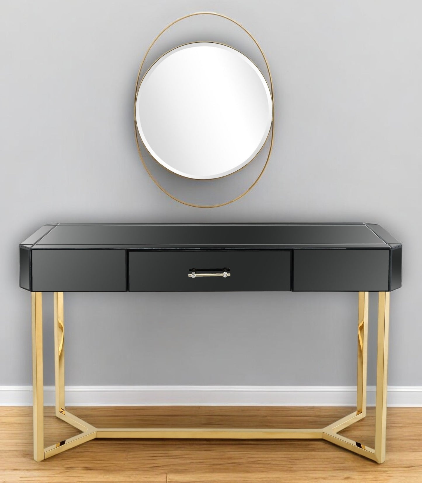 Mirrored Glass Frame Console Table and Drawers