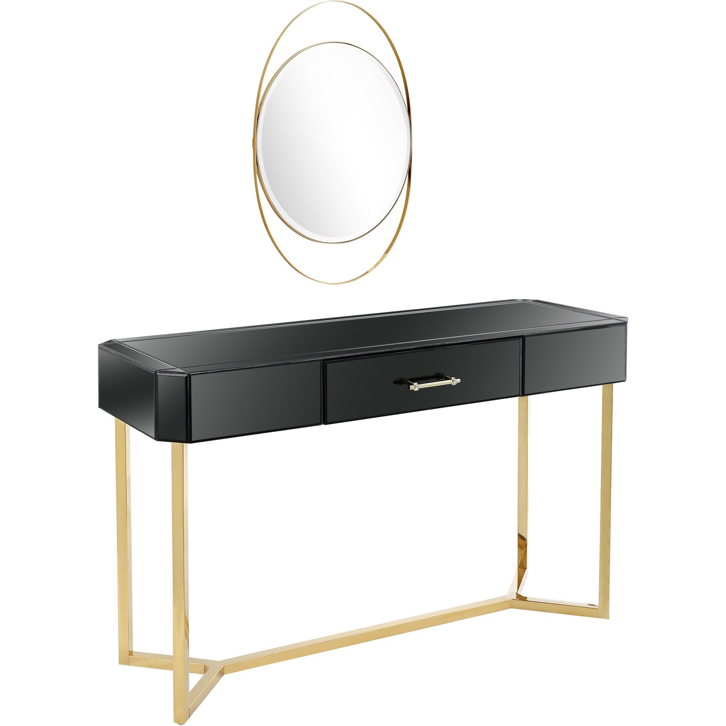 Mirrored Glass Frame Console Table and Drawers