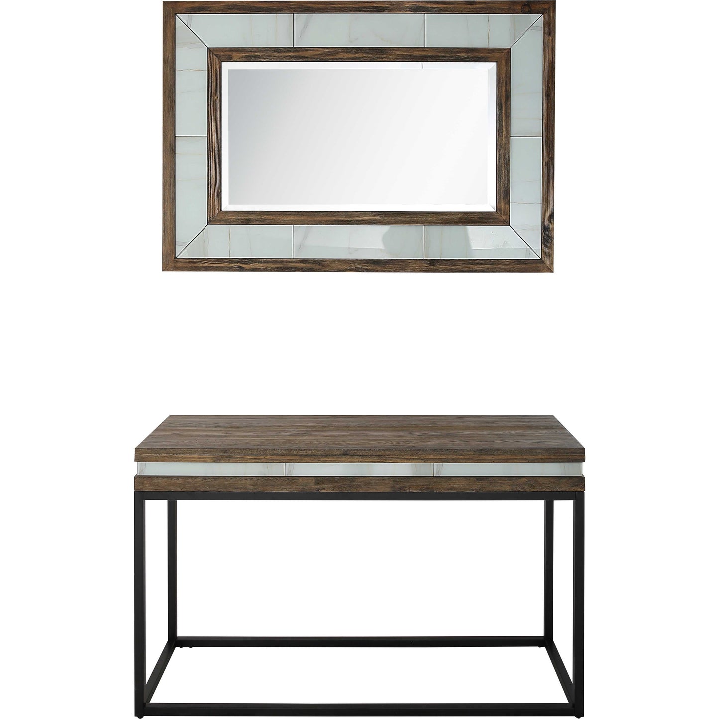 Solid Wood and Faux Marble Sled Console Table