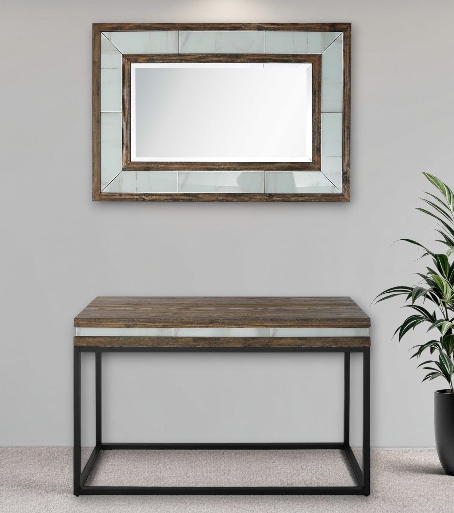 Solid Wood and Faux Marble Sled Console Table