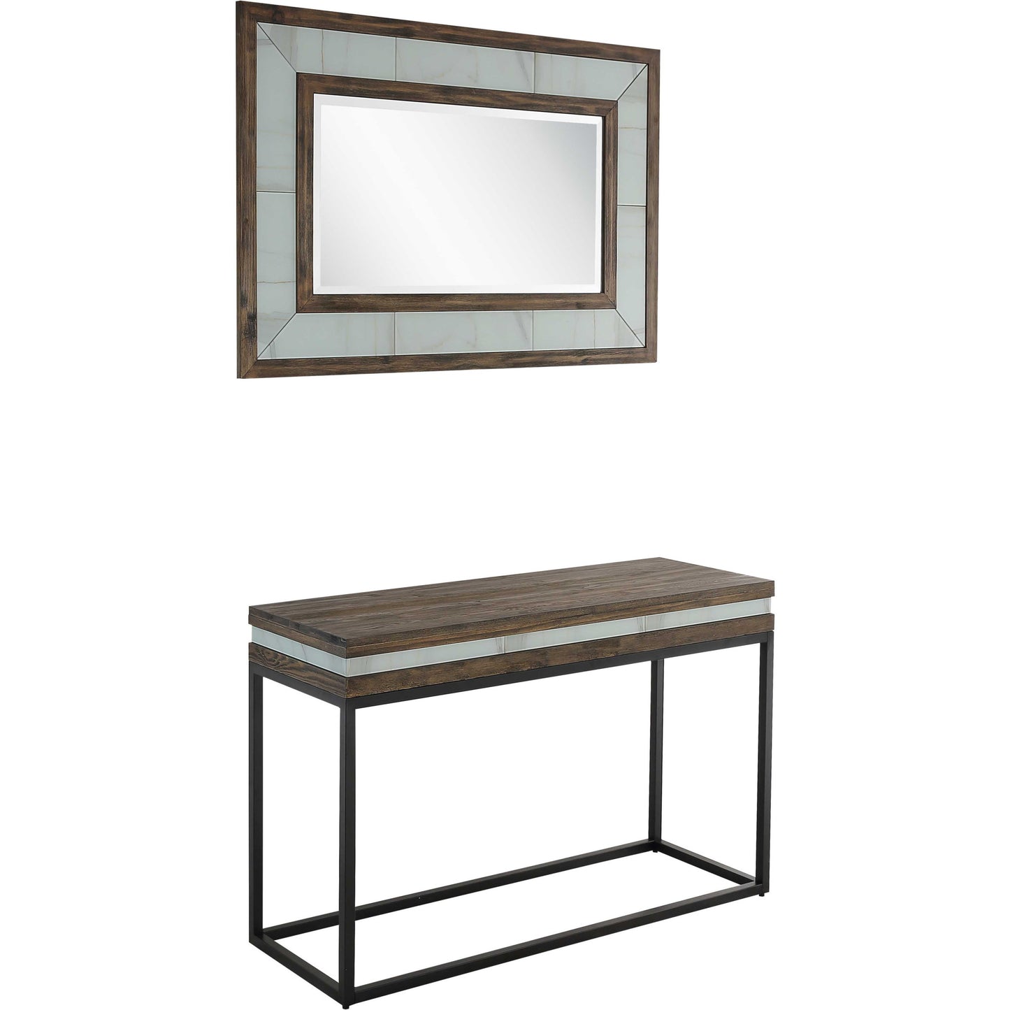 Solid Wood and Faux Marble Sled Console Table