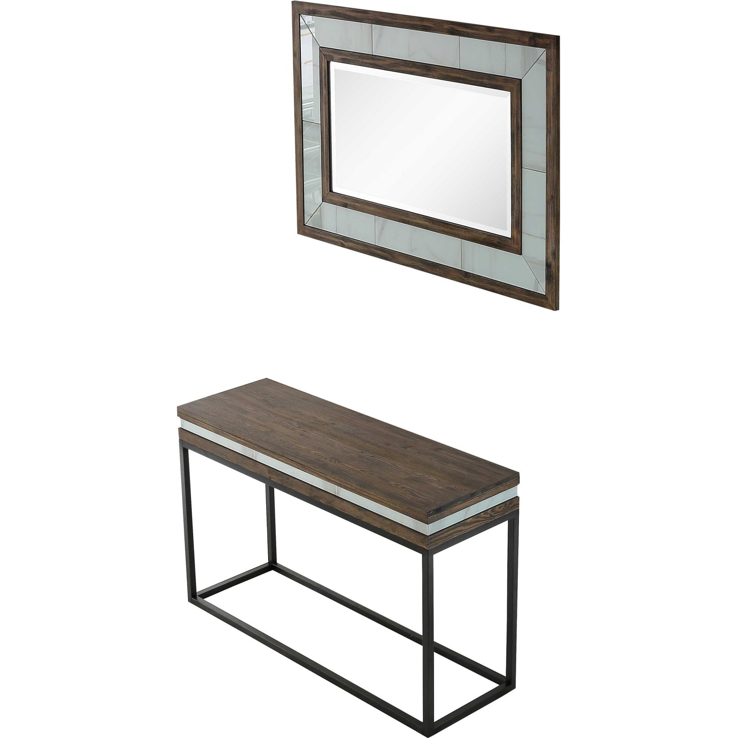 Solid Wood and Faux Marble Sled Console Table