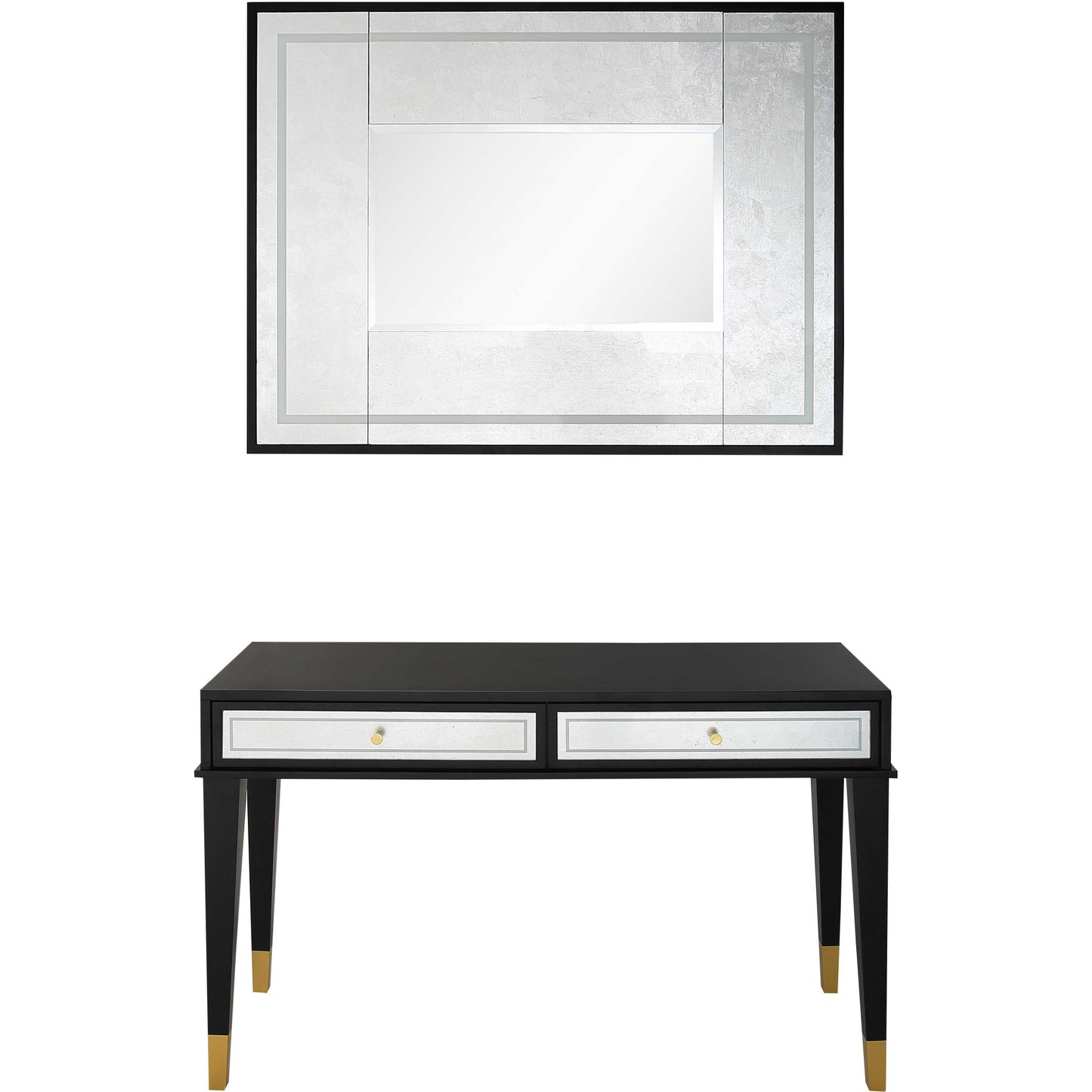 Mirrored Wood and Glass Console Table with Two Drawers