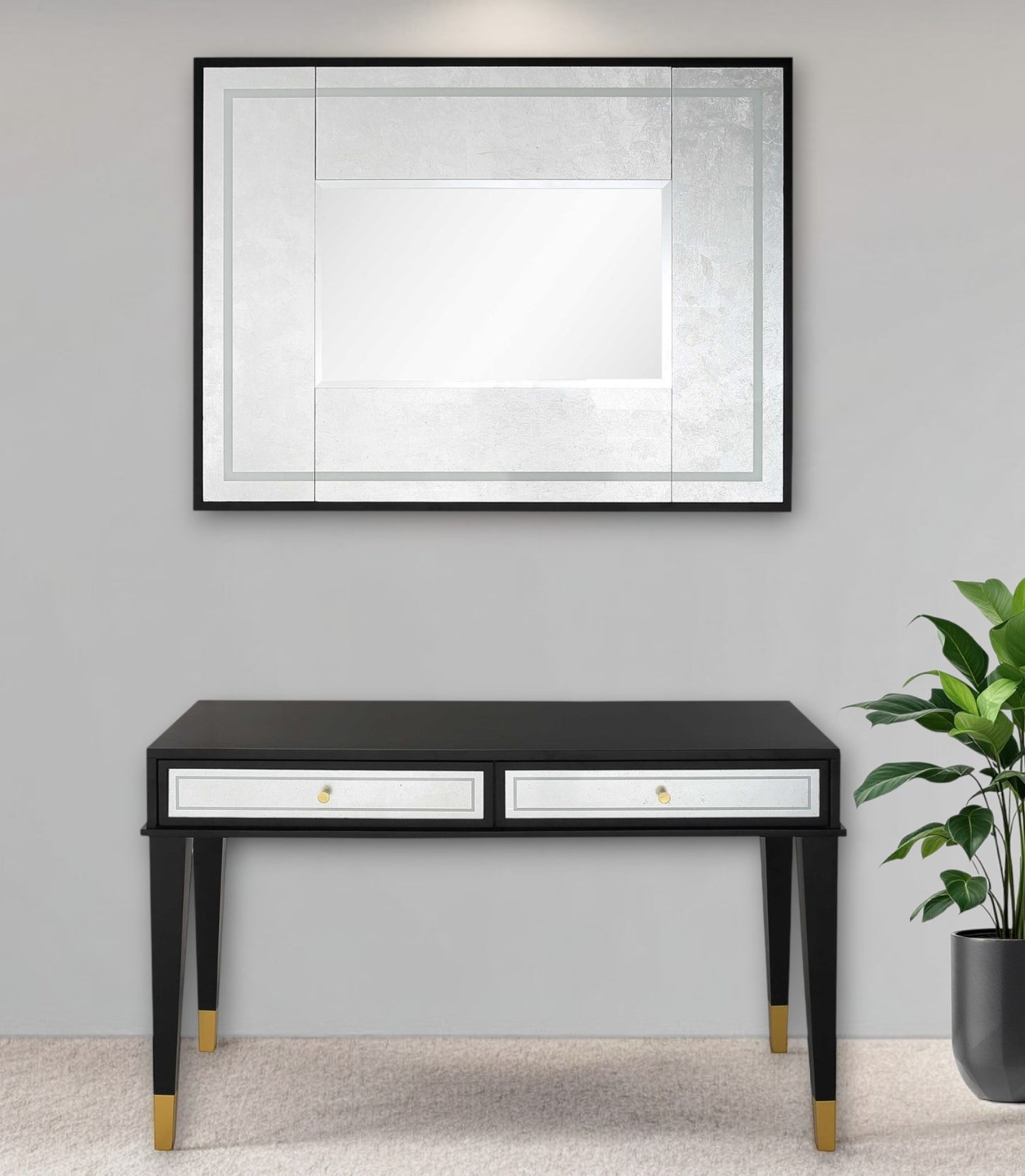 Mirrored Wood and Glass Console Table with Two Drawers