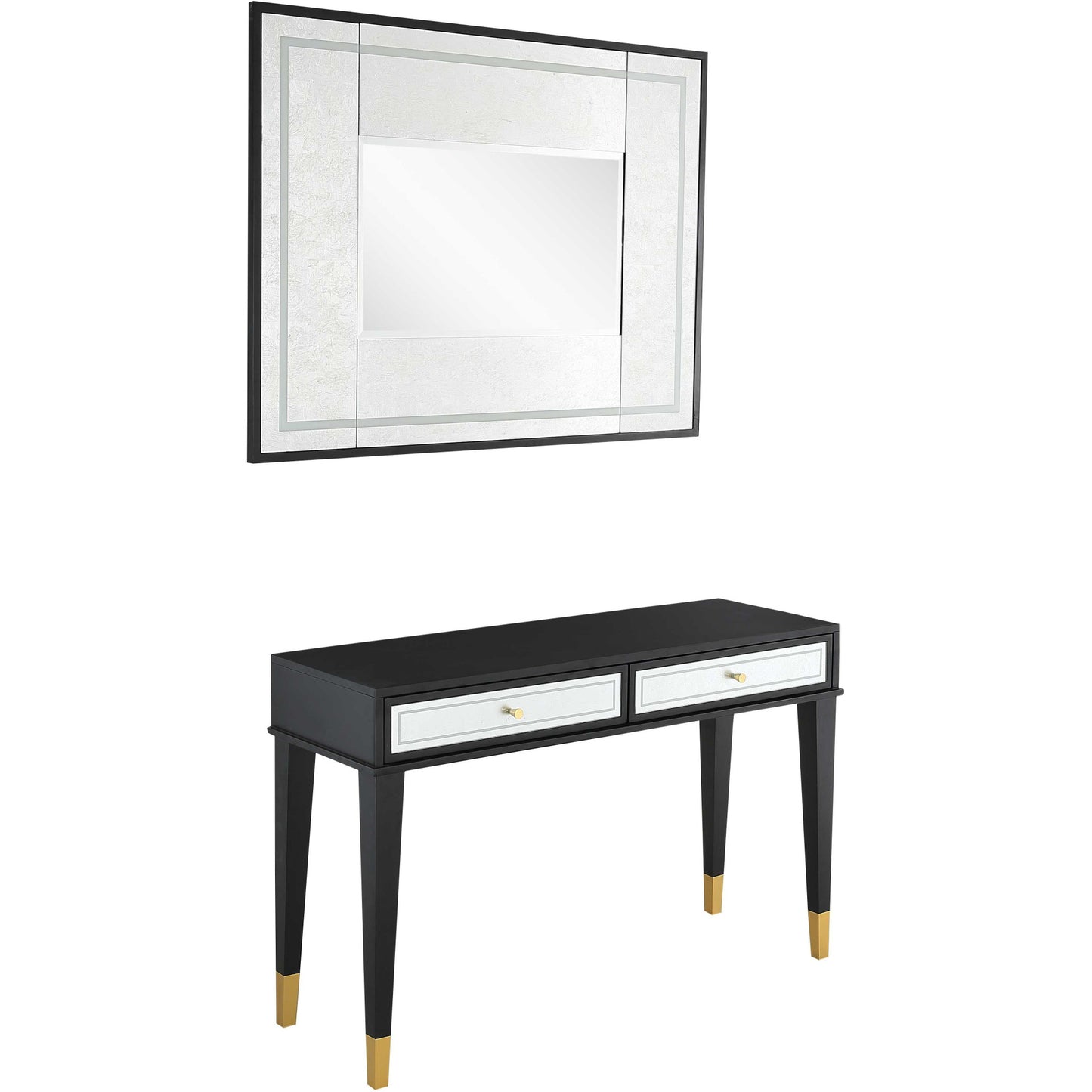 Mirrored Wood and Glass Console Table with Two Drawers