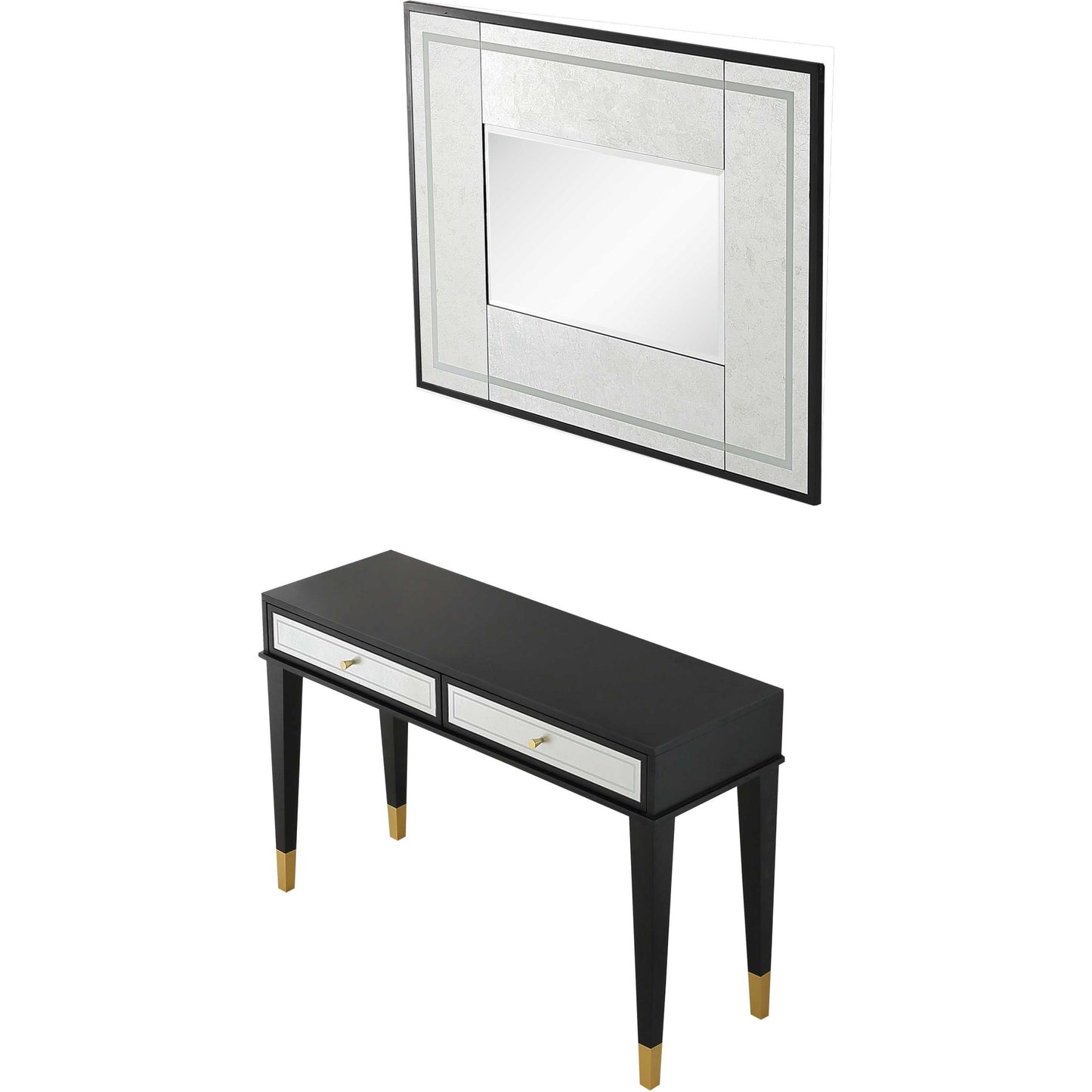 Mirrored Wood and Glass Console Table with Two Drawers