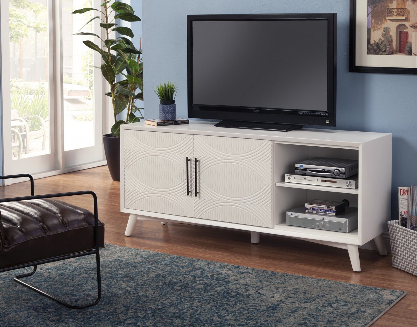 Pine Solid Wood Open Shelving TV Stand