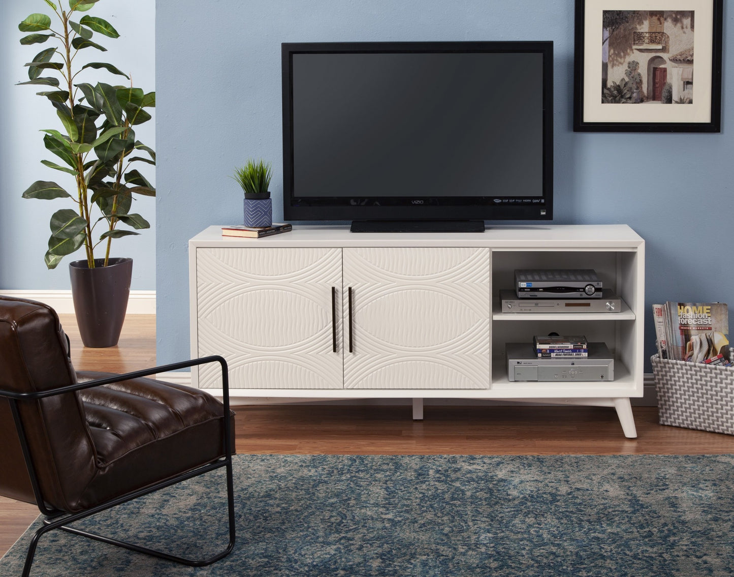 Pine Solid Wood Open Shelving TV Stand