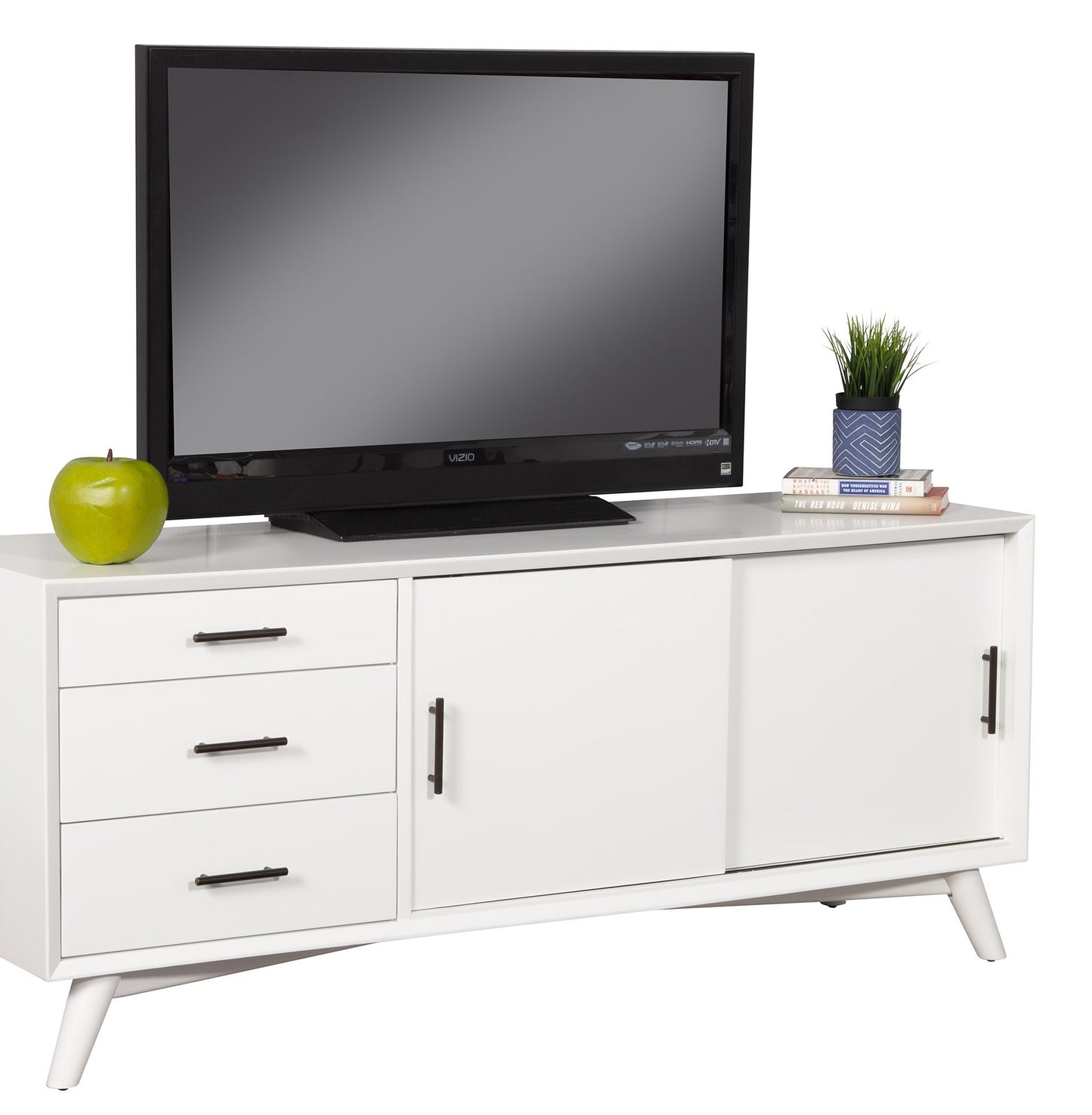 Mahogany Solid Wood Enclosed and Open Storage TV Stand