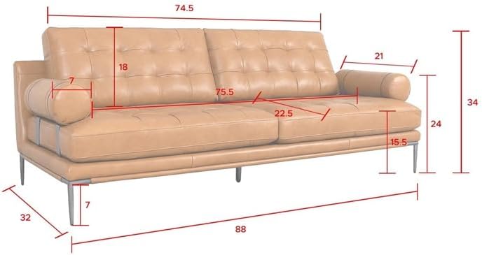 Kimberly Top Grain Leather 3 Seater Brown Sofa